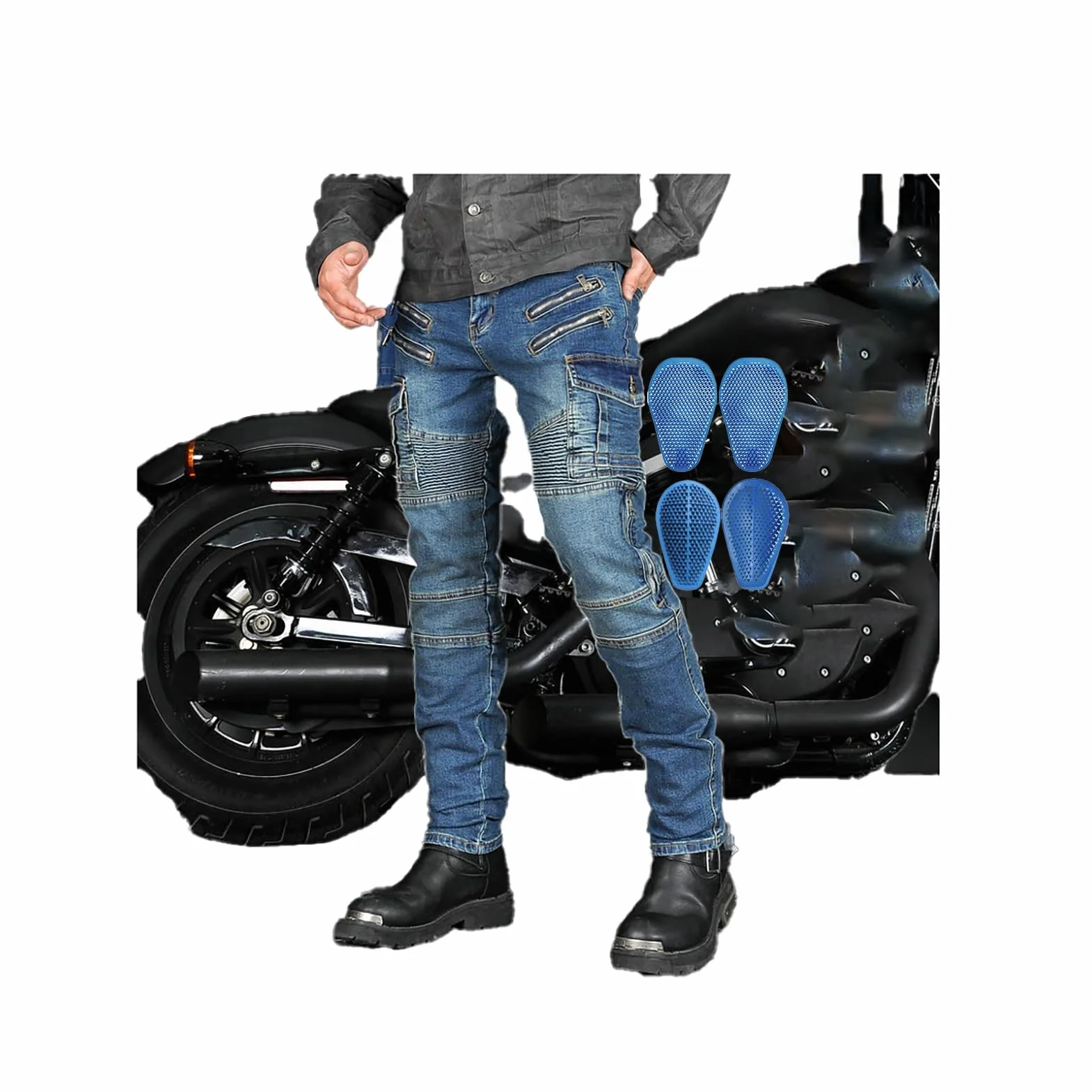 Męskie spodnie motocyklowe Slim Fit Armored Biker Jeans | Z ochronnymi ochraniaczami na kolana ochraniacze bioder trwały dżins do miejskiej przygody