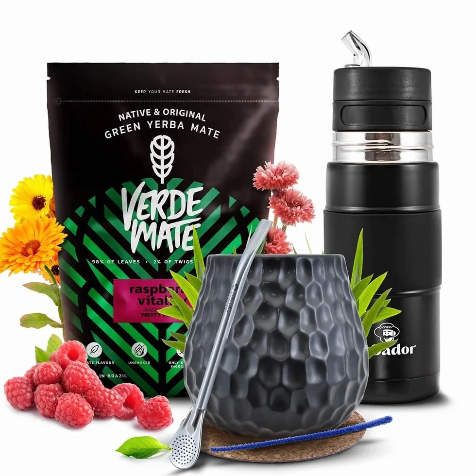 Yerba Mate Kit Verde Mate Green Raspberry Vitality 500g + Yerbomos X + Ceramiczny klin i akcesoria