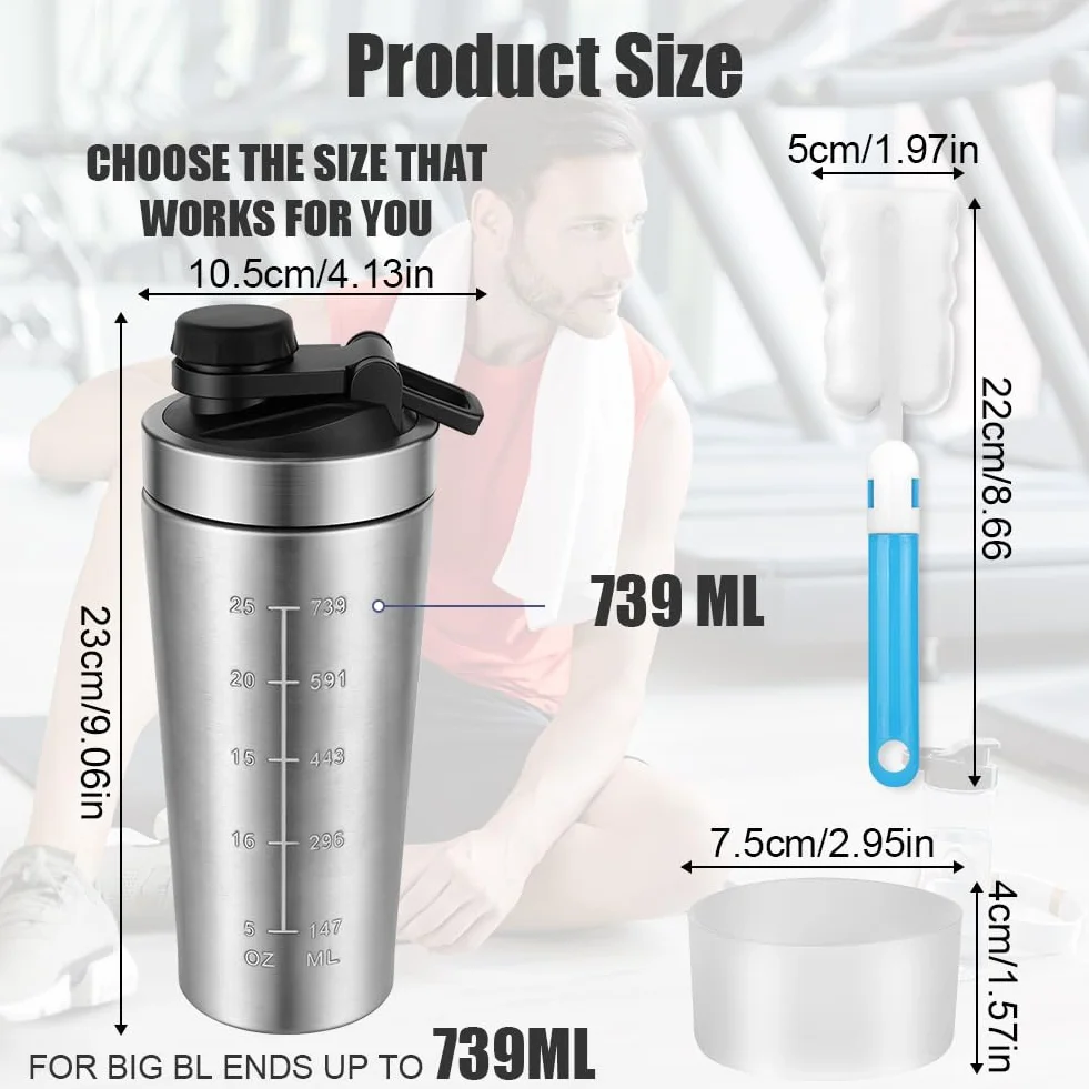 Shaker do białka 7500 ml ze stali nierdzewnej, szczelny, bez BPA