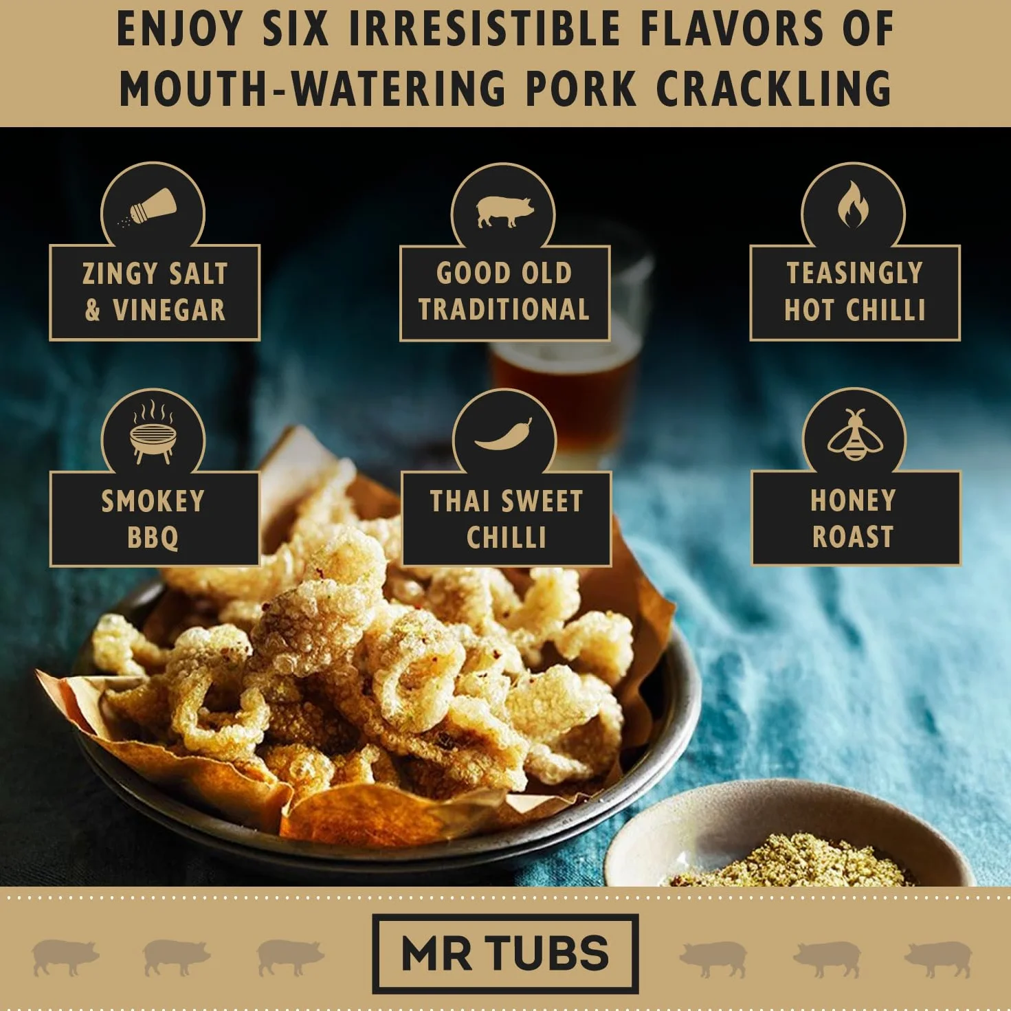 Mr Tubs Pork Crackling Worek zbiorczy 250 g Premium bezglutenowy przyjazny keto