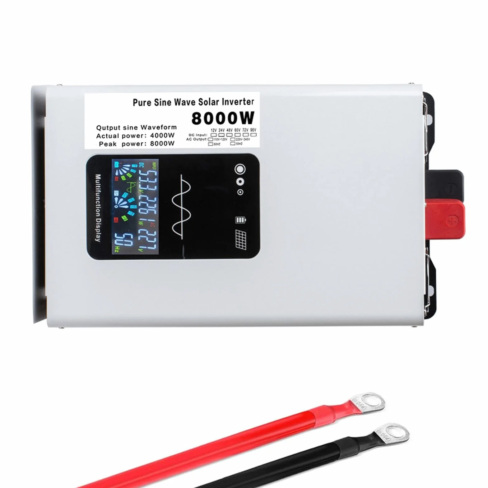 Falownik Sinusoidalny 4000W DC 72V/60V/48V/24V/12V z ładowarką i Wejściem DC, Wyjściem AC 120V/240V, Szczytowy Falownik Solarny 8000W do Urządzeń Elektronicznych i Zasilania Awaryjne(Size:48v to 120v)