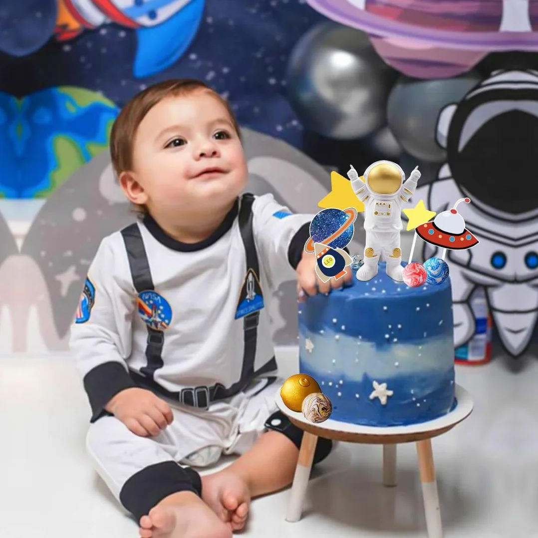 9 sztuk dekoracji na tort, dekoracja na tort astronauta, przestrzeń zewnętrzna, planety topper dekoracja dla chłopców, dziewcząt, dzieci