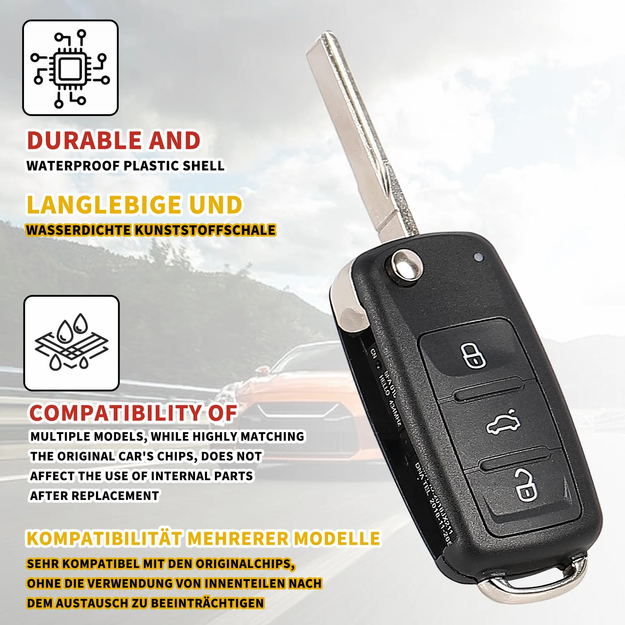 2 sztuki etui na klucze z pilotem, kompatybilne z etui na klucze VW, pokrowiec na klucze samochodowe kompatybilny z Polo MK6, Golf, Skoda, Tiguan, Touareg, Seat