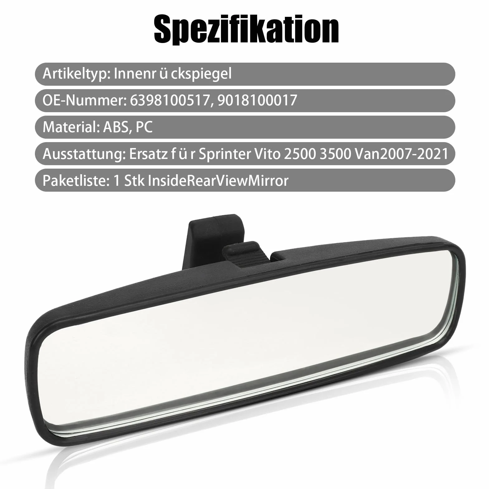 Lusterko Wewnętrzne Samochodu, Wewnętrzne Lusterko Wsteczne Samochodu 9018100017 Wymiana Szkła Wewnętrznego Lusterka Wstecznego dla Sprinter Vito 2500 3500 Van 2007-2021