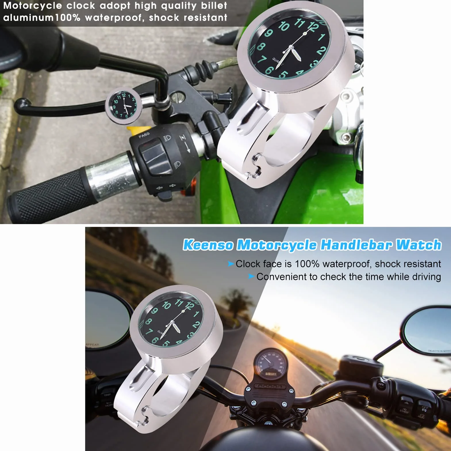 Zegar na kierownicę motocyklową, 1 szt. Uniwersalny wodoodporny zegarek na kierownicę do motocykla do większości motocykli