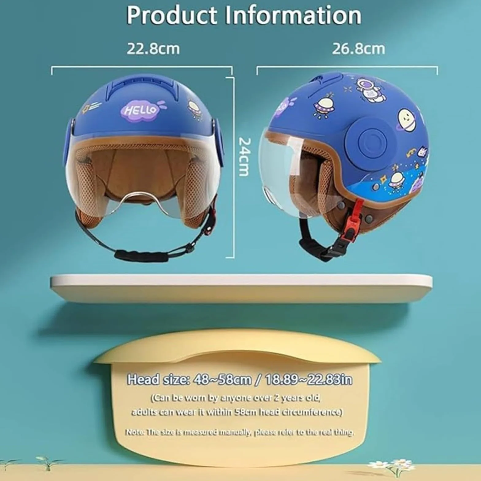 Dziecięcy kask motocyklowy, kask na skuter, kask jet z wizjerem przeciwsłonecznym, ładny kask, kask skuter dla dziewczynki, dziecięcy kask rowerowy, dla dzieci w wieku 5-12 lat