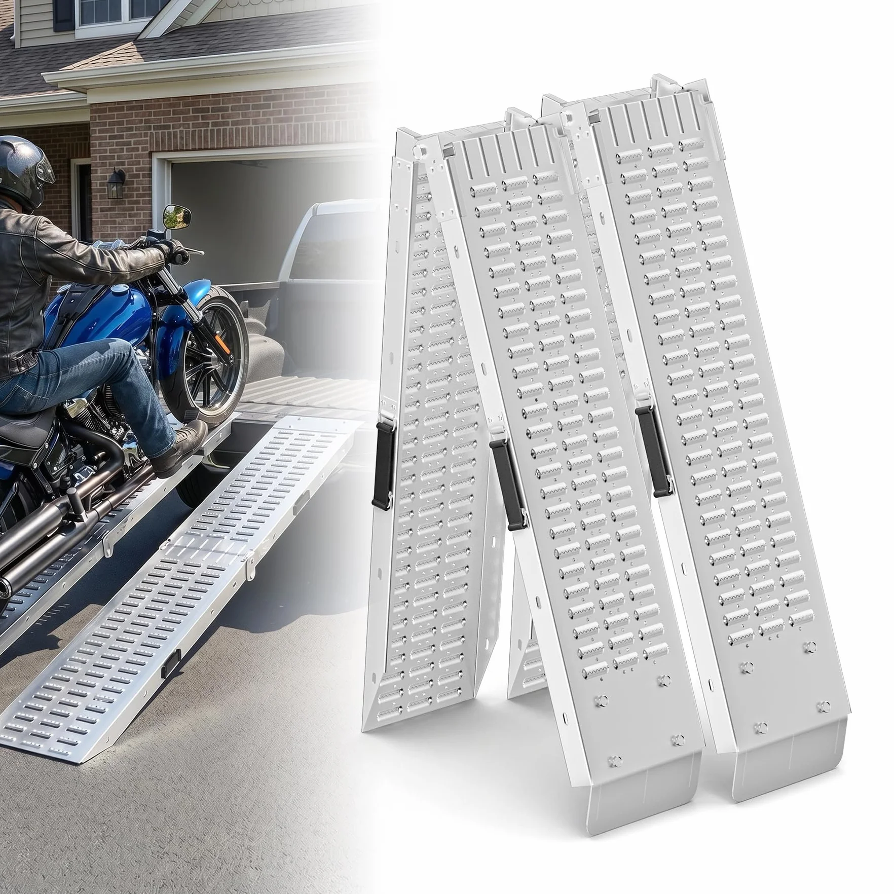 Froadp Składana Antypoślizgowa Rampa Załadunkowa Ocynkowana Składana Rampa Załadunkowa 180x22,5x4,5cm Srebrny Rampa dla Samochodu Motocykla ATV car Max. Obciążenie 400KG na Parę
