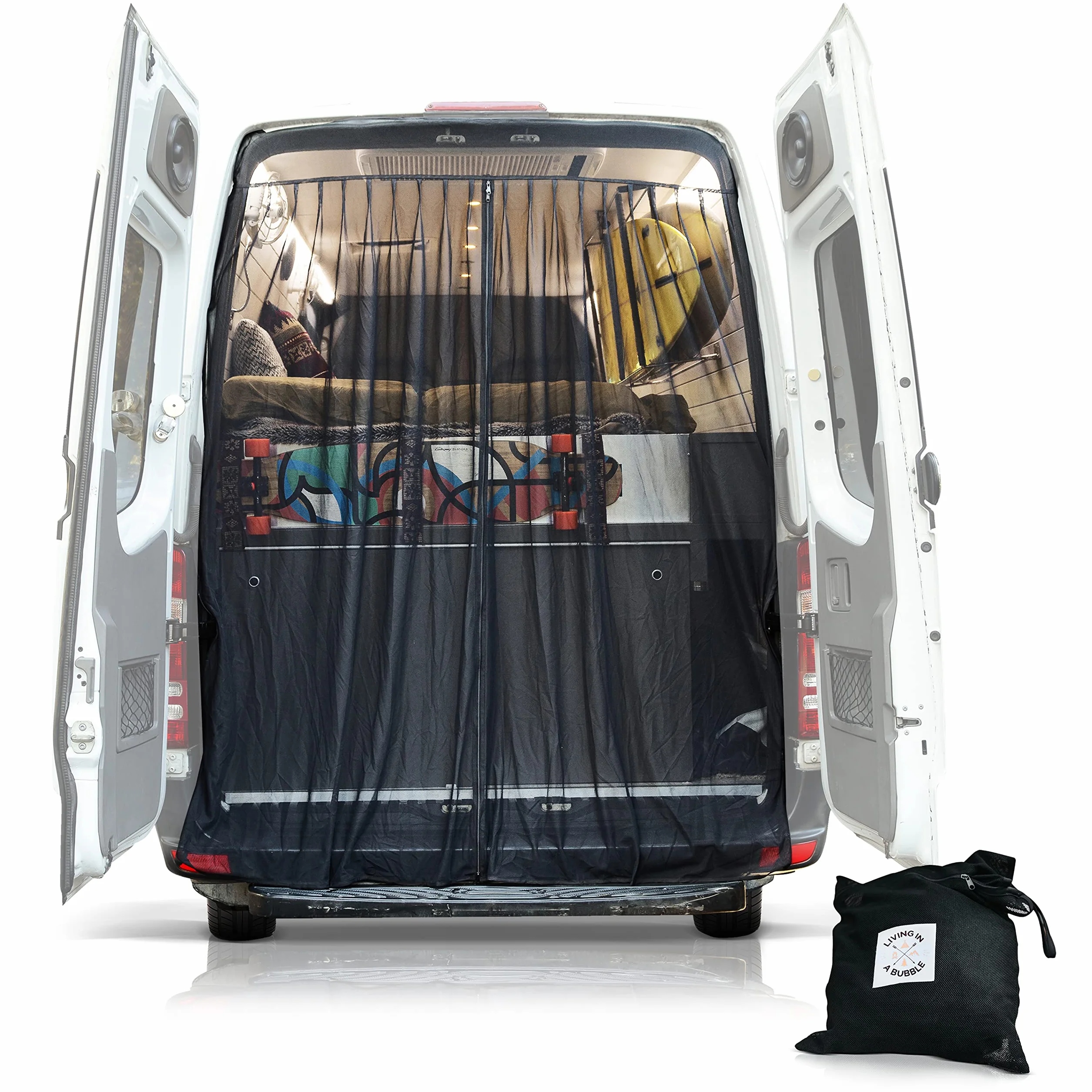 Living in a Bubble Osłona na owady do samochodu dostawczego Mercedes Sprinter ze średnim i wysokim dachem, Ford Transit i innych kamperów, uniwersalny rozmiar, moskitiera na tylne drzwi, zapięcie na