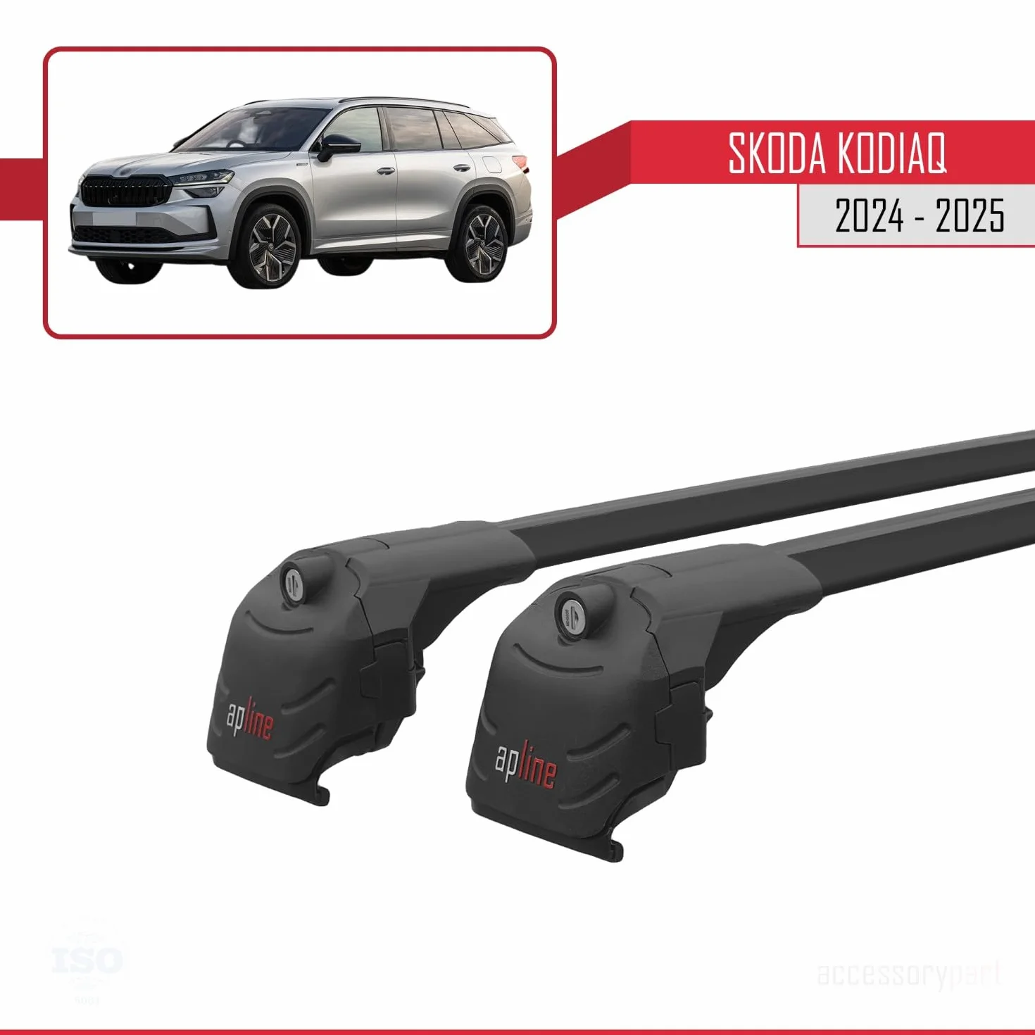 Aluminiowy bagażnik dachowy do Skoda Kodiaq 2 2024-2026, 2 poprzeczki, czarny