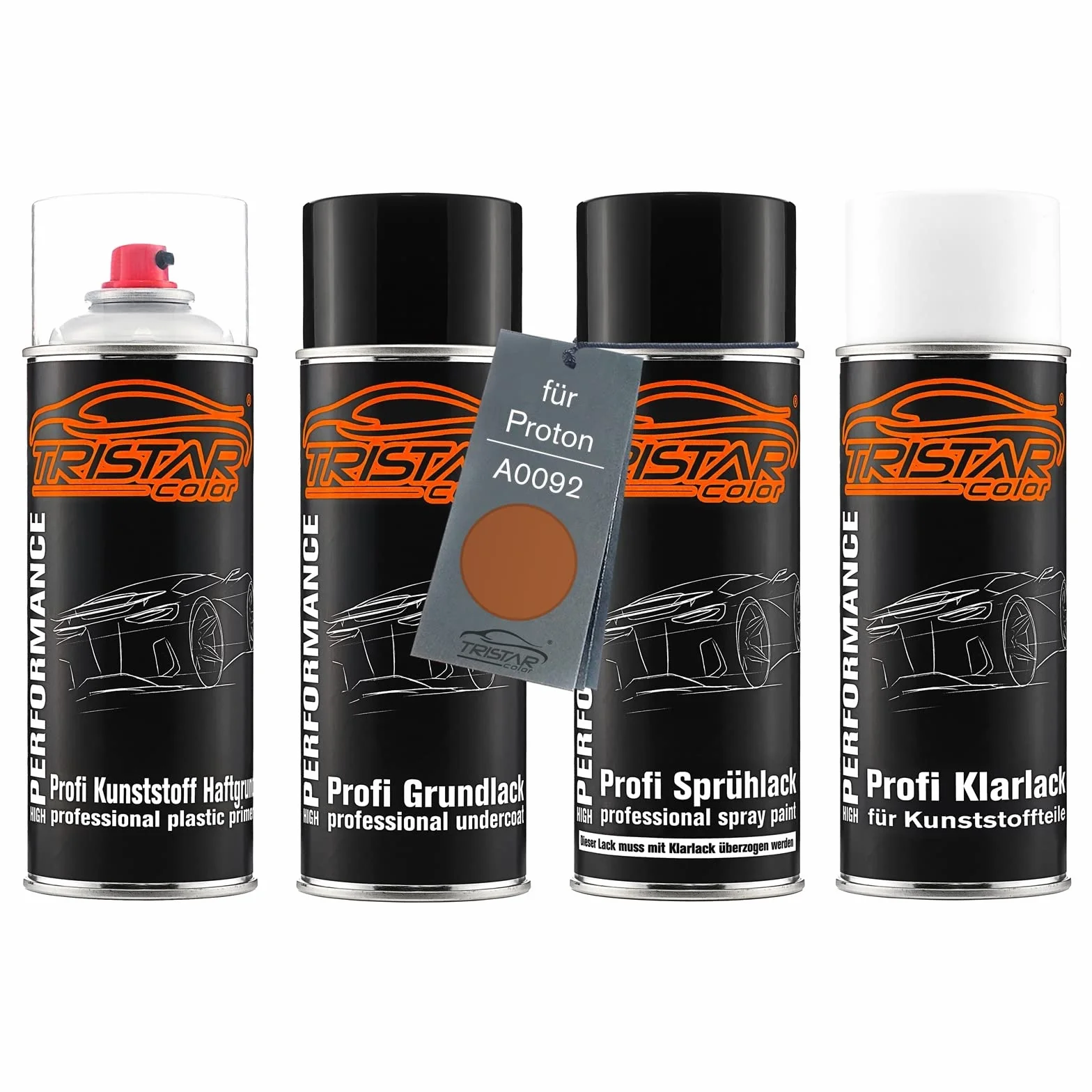 TRISTARcolor Zestaw w sprayu Lakier samochodowy do zderzaka z tworzywa sztucznego dla Proton A0092 Liquid Orange Metallic