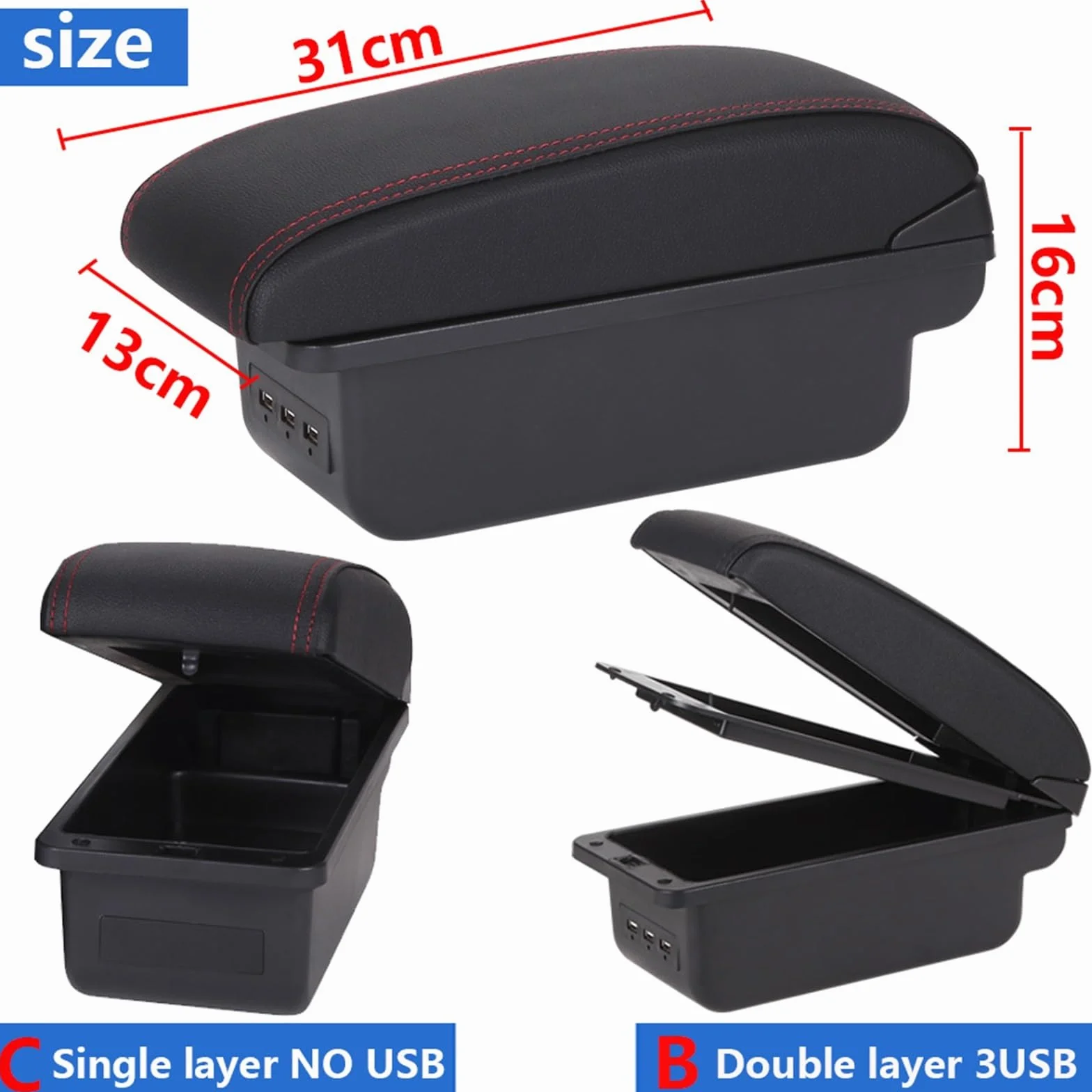 Armsteun Richter Bush Pasuje do Volkswagen Polo 9N3 Podłokietnik Samochodowy Podłokietnik Box 2002-2009 Części do modernizacji Schowek Akcesoria Wnętrza Samochodu USB(C1 Black red NO USB)