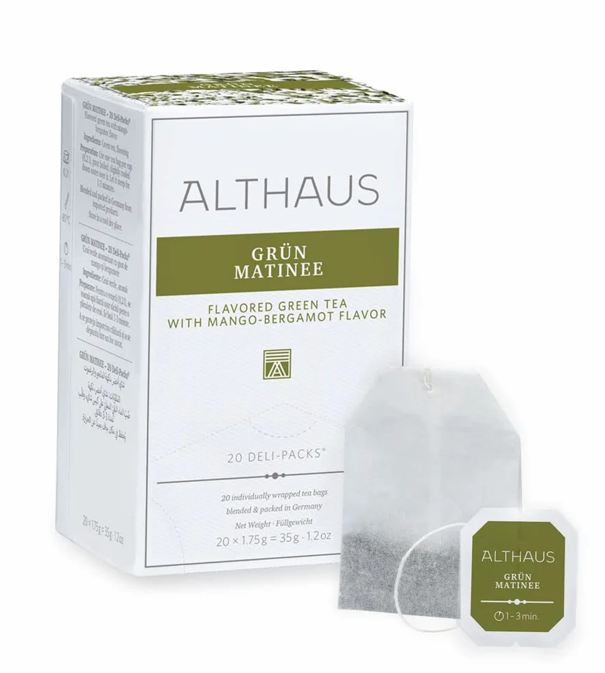 Althaus Zestaw Deli Grün Matinee 20 x 1,75 g - Grüner Tee im Klassischen Teeaufgussbeutel