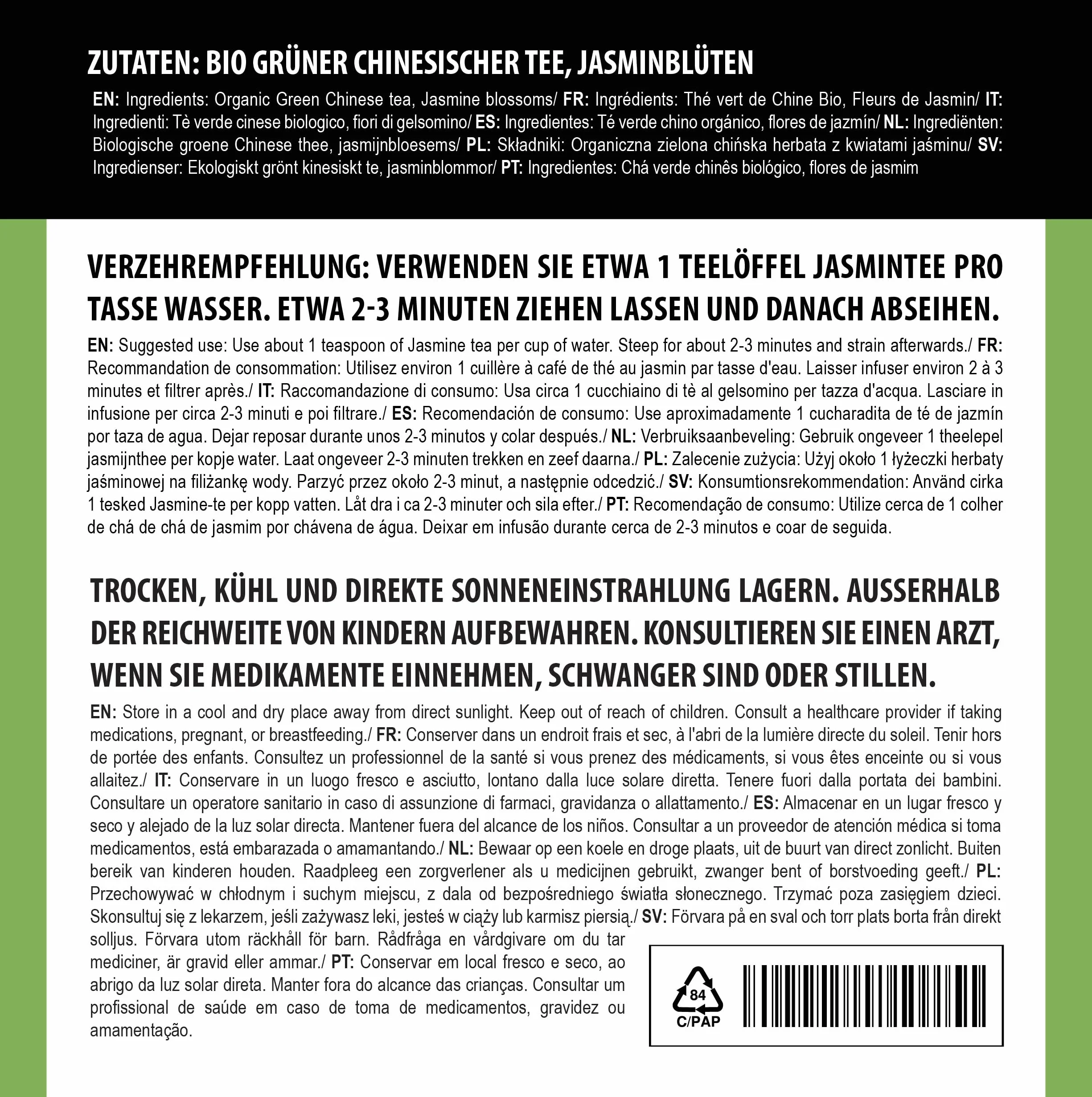 Alpi Nature Ekologiczna Herbata Jaśminowa 100g Zielona Herbata z Kwiatami Jaśminu