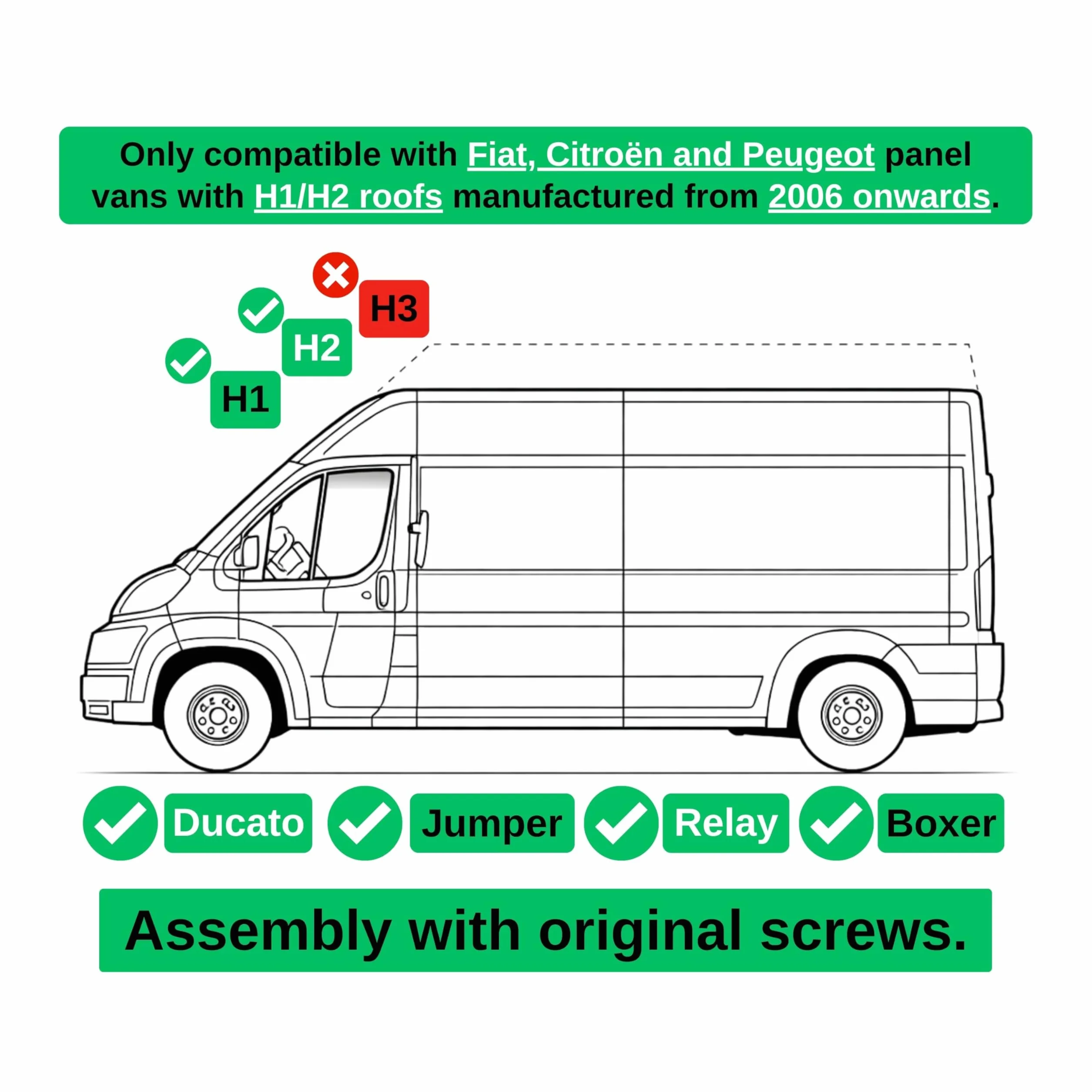 Blokada tylnych drzwi do dachu H1/H2, kompatybilna z FIAT Ducato, Citroën Jumper/Relay, Peugeot Boxer, od roku produkcji 2006, ochrona przed włamaniem do kampera, zamek tylnych drzwi do doposażenia