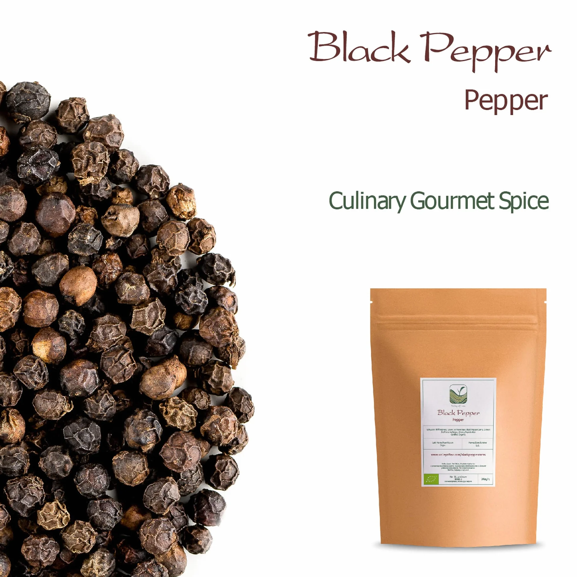 Organic Black Pepper Whole Corns Gourmet Black Peppercorn For Grinders