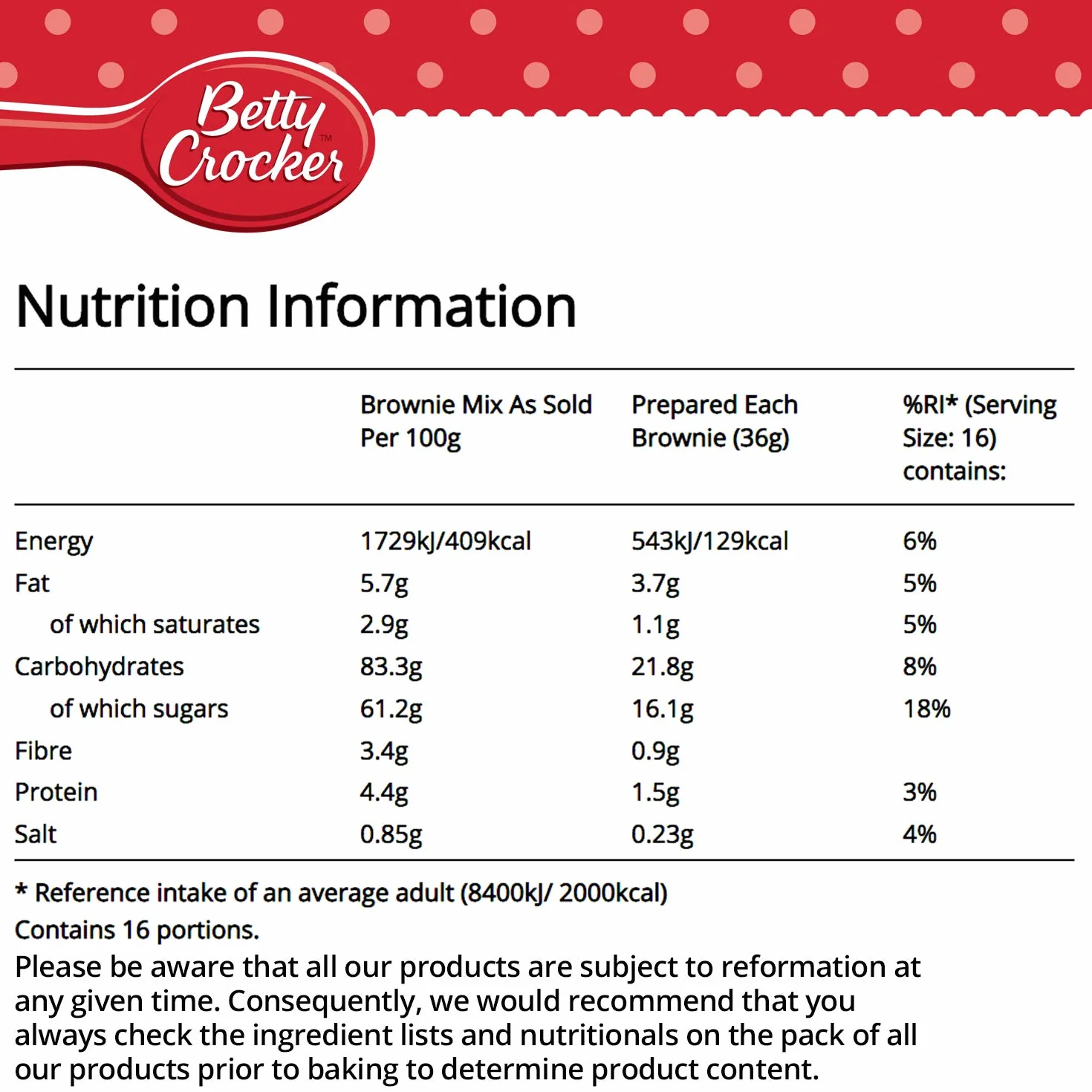 Betty Crocker Brownie Mix