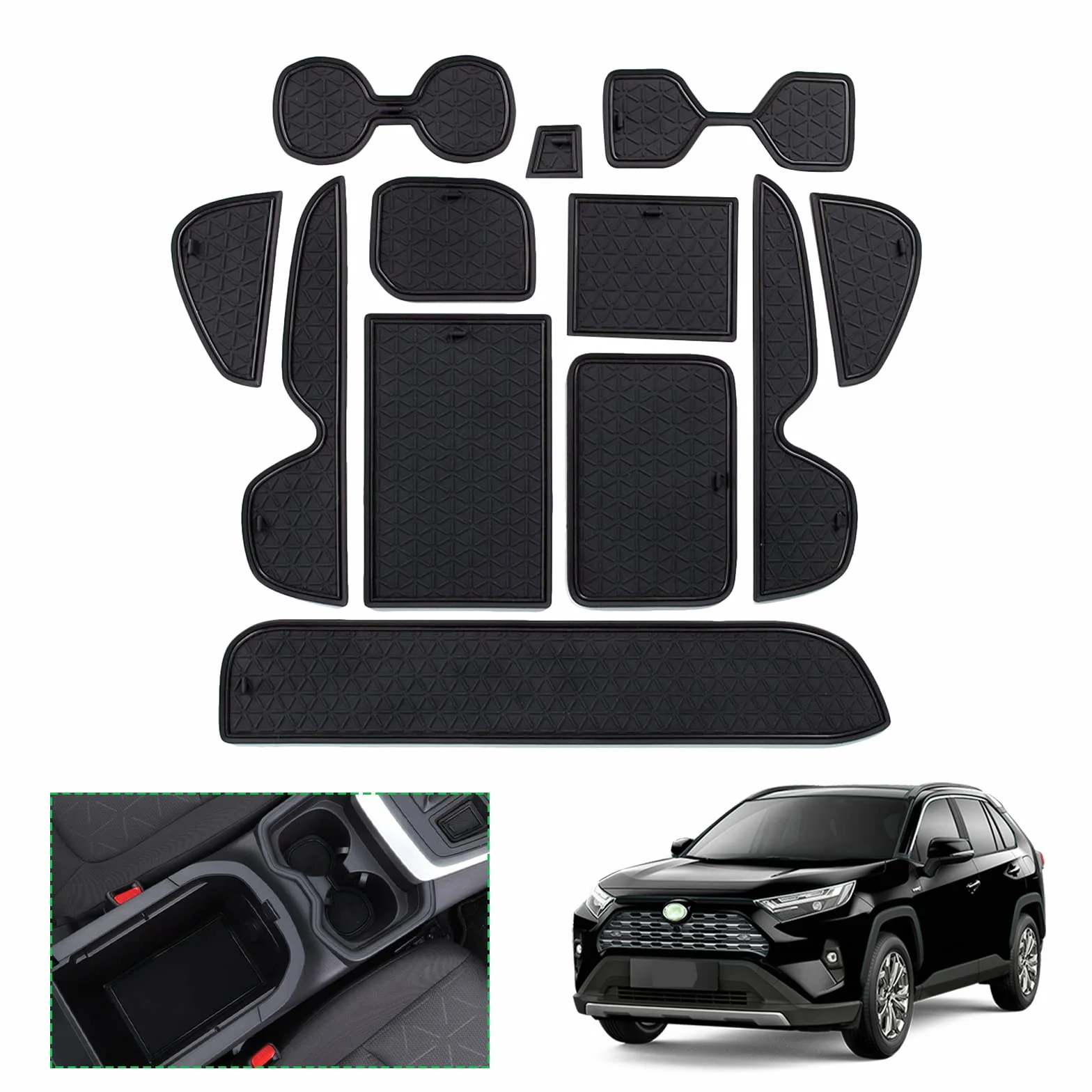 GAFAT Toyot-a RAV4 2019-2024 2025, maty antypoślizgowe, RAV4, maty gumowe do konsoli środkowej, uchwyt na napoje, maty do przechowywania, maty do szwów drzwiowych, kompatybilne z akcesoriami Toyota