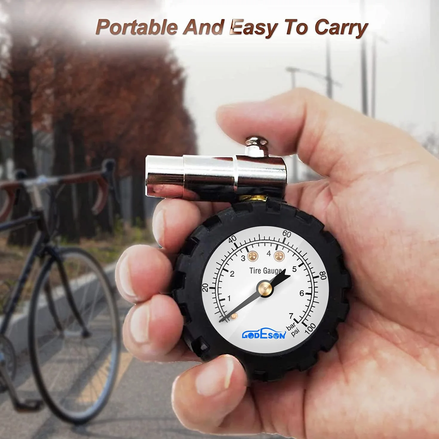 Godeson Manometr do opon rowerowych, 100 psi/7 barów, manometr do zaworu Presta, akcesoria rowerowe odpowiednie do roweru szosowego, wskaźnik mechaniczny, brak baterii