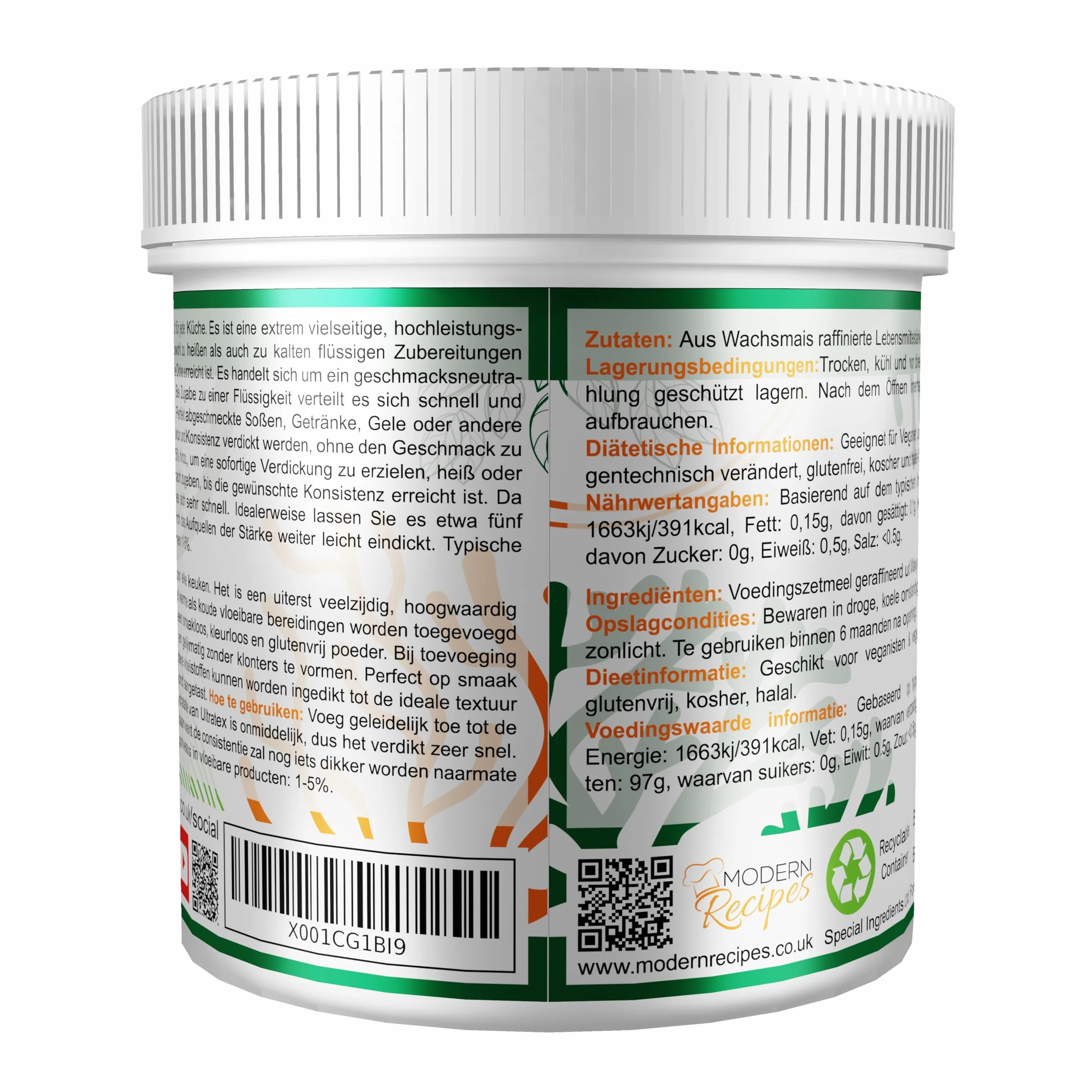 Special Ingredients Ultratex 1 kg, bezglutenowy, wielofunkcyjny, wysoce rozpuszczalny, na ciepło lub zimno, natychmiastowe zagęszczenie – odpowiedni dla wegan – pojemnik z możliwością recyklingu