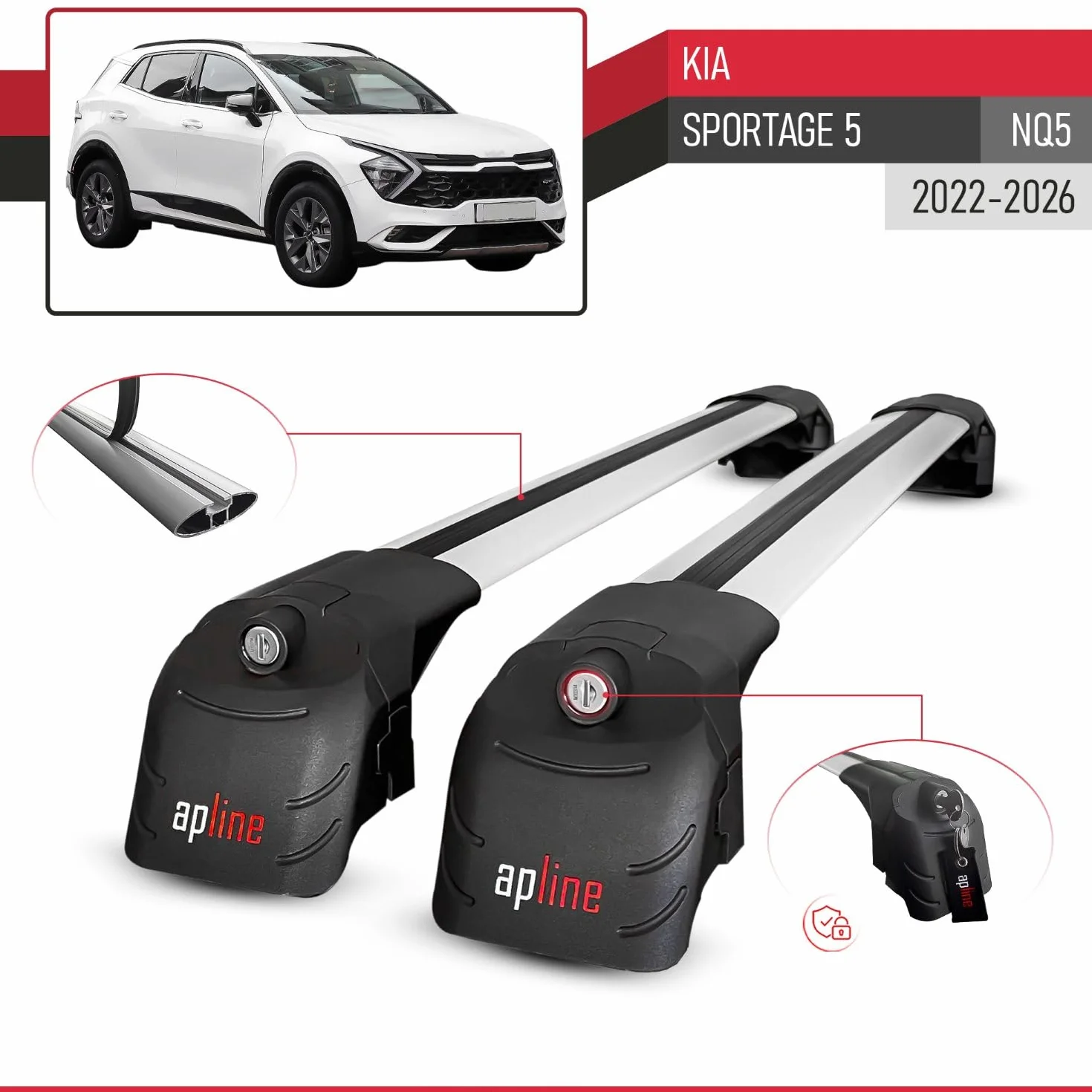Kompatybilny z Kia Sportage 5 (NQ5) 2022-2026 (No-Sunroof) ACE-2 Model Aluminiowe poprzeczki dachowe Szary 2 szt.