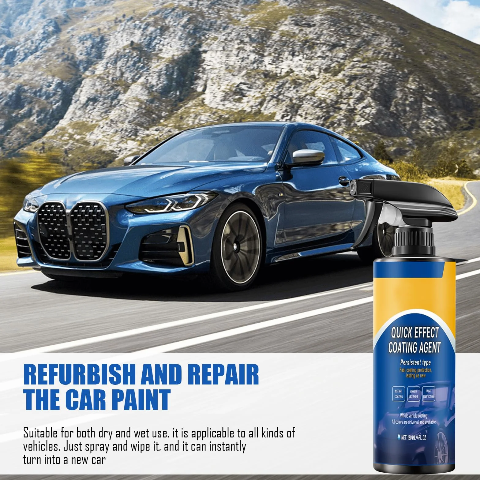 Quick Effect Coating Agent for Car, środek do szybkiego działania, 3 sztuki lakieru samochodowego, odporny na działanie wody, olejoodporny