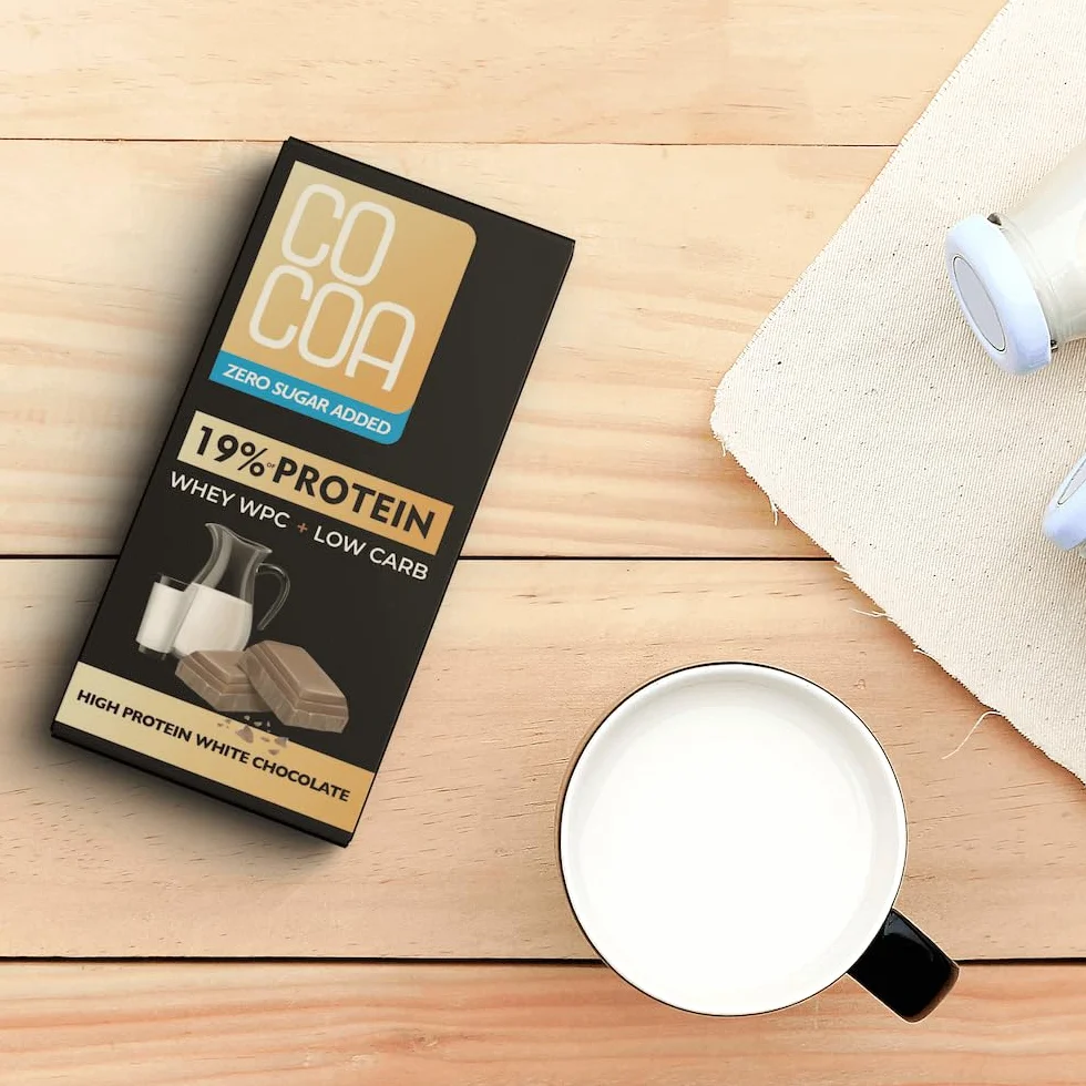 Biała Czekolada Proteinowa 65g 0% Cukru 19% Białka Erytrytol Niski IG LOW CARB KETO Bez GMO