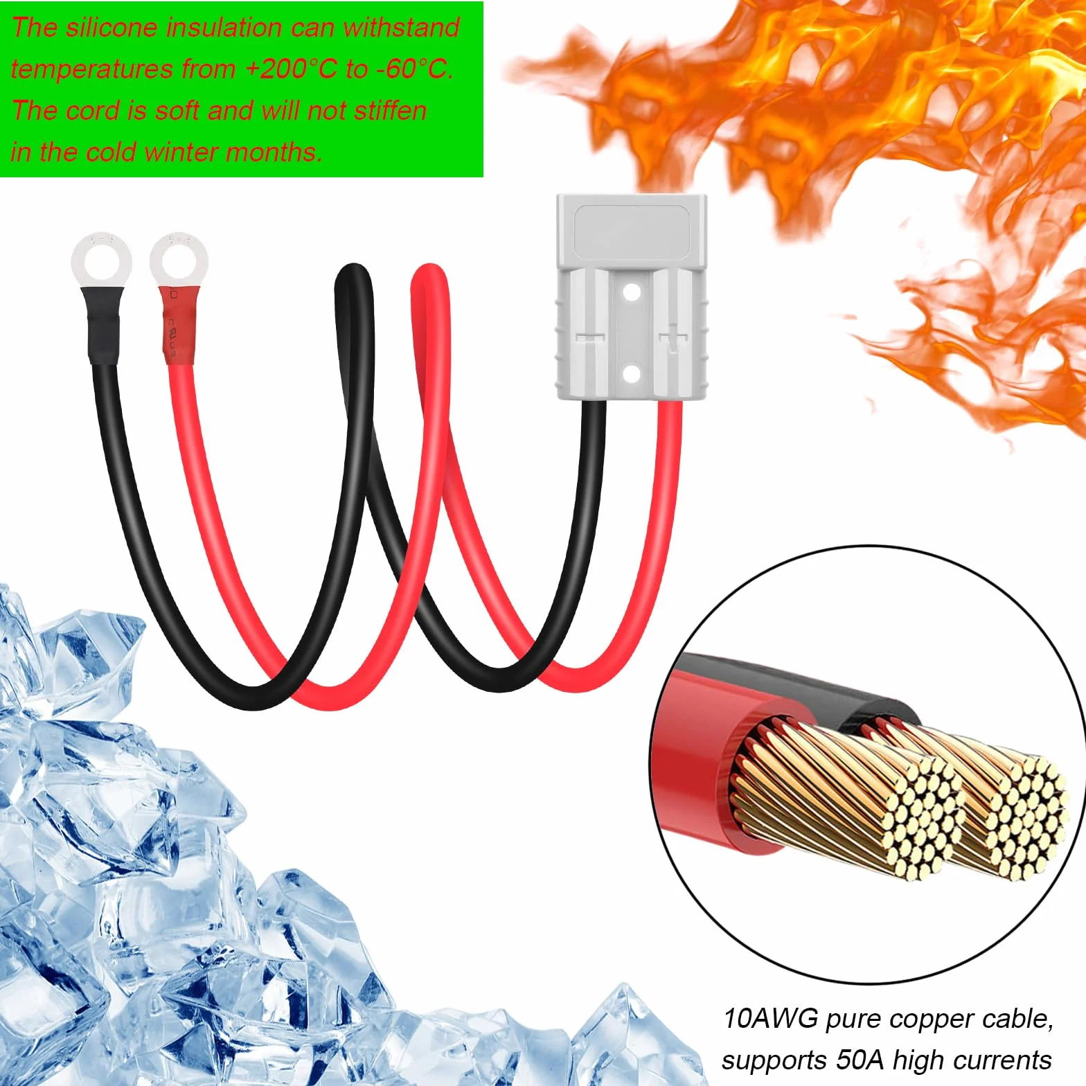 Przyłącze akumulatora 50 A 600 V 10 AWG 50 cm wtyczka do wózka widłowego i wciągarki przyczepy