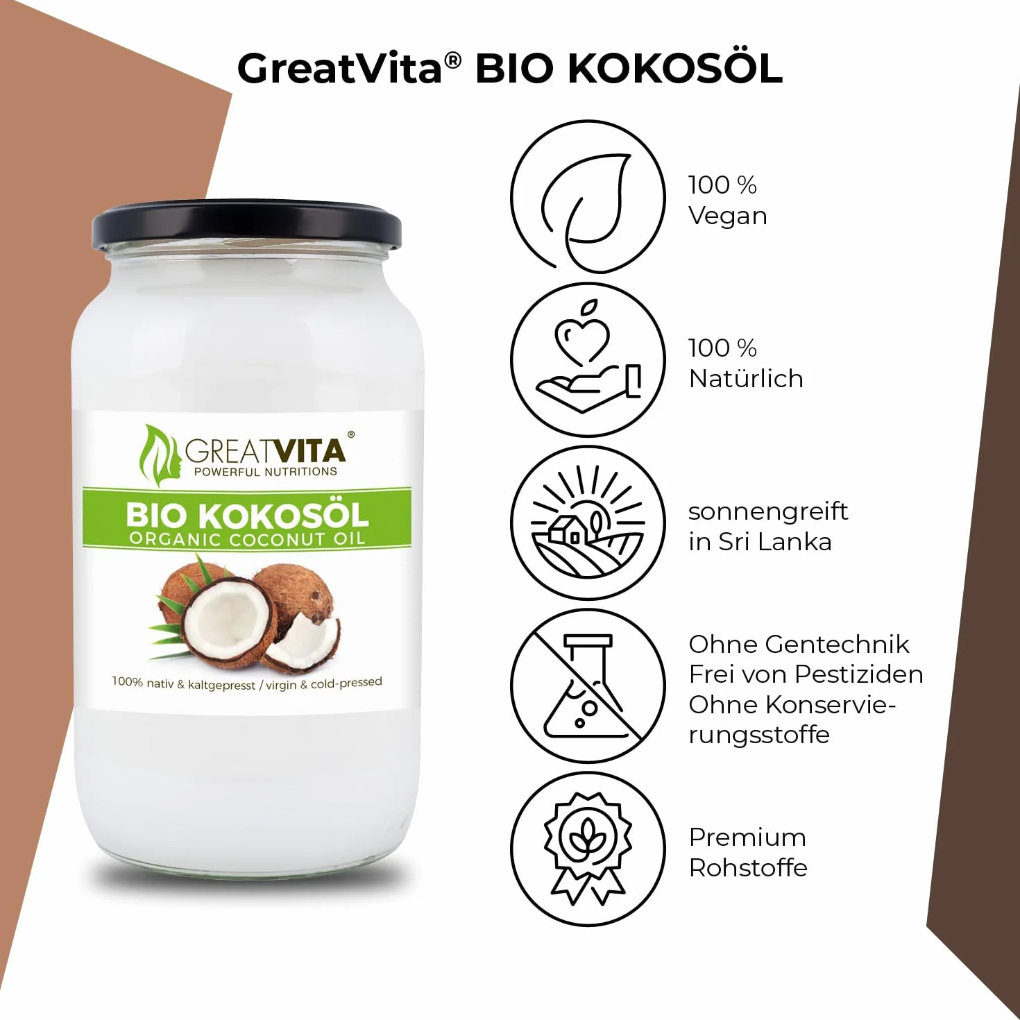 MeaVita Bio olej kokosowy, natywny, 2 sztuki (2 x 1000 ml)