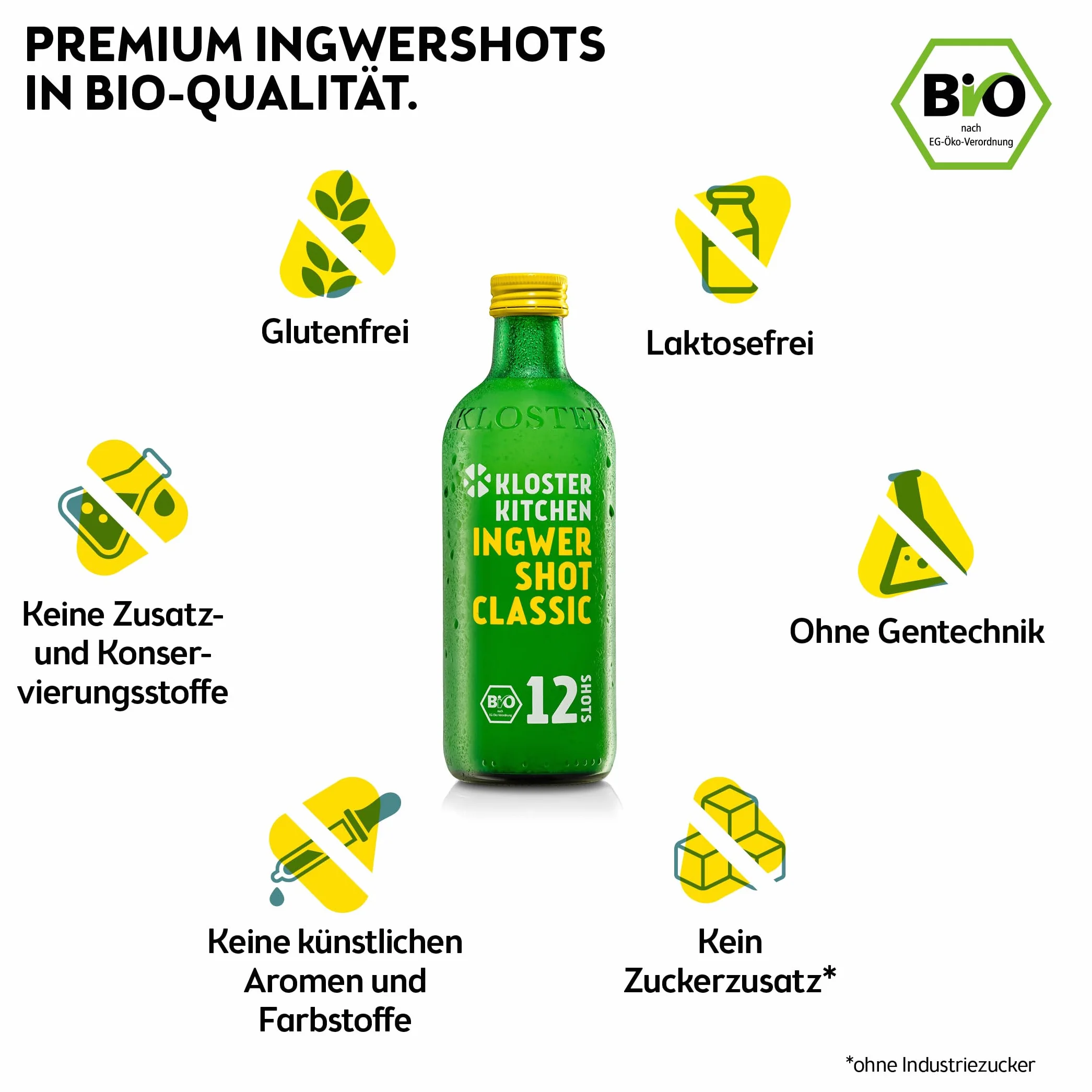 Kloster Kitchen Bio Imbir Shot Classic 3 x 360 ml 12 SHOTS wegański shot imbirowy słodko-ostry bez dodatków