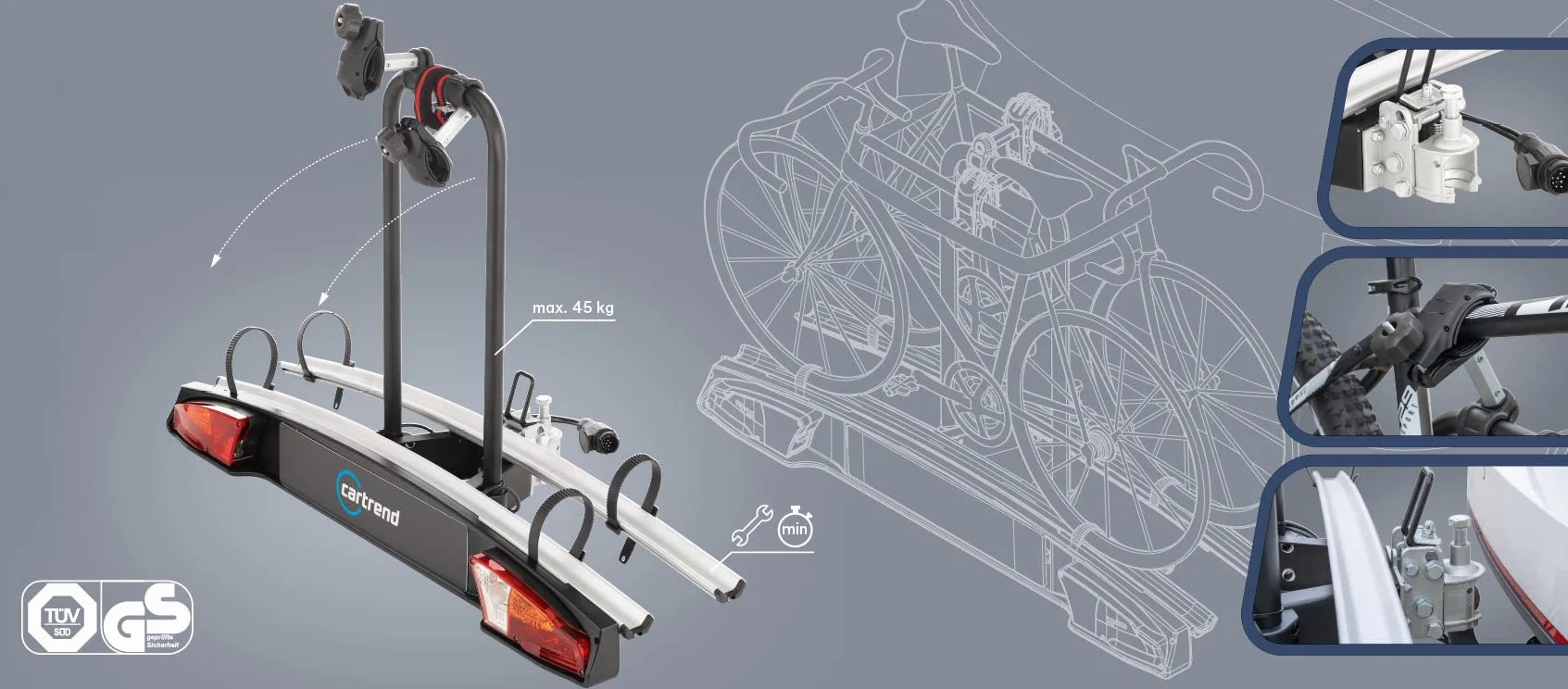 Cartrend Bagażnik rowerowy aluminiowy Active 2-rowerowy czarno-srebrny