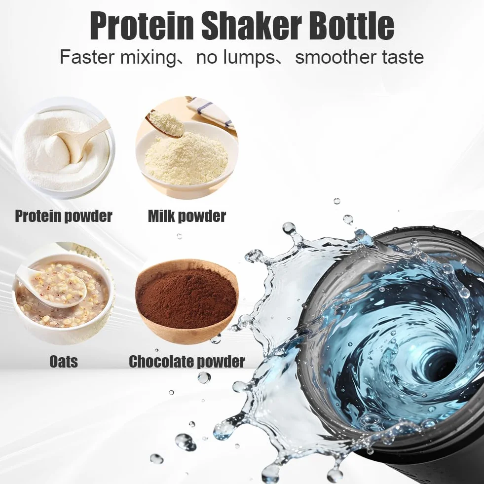 Shaker proteinowy, 2 sztuki po 500ml, butelka shakera proteinowego, shaker fitness z 2 kulkami miksującymi ze stali nierdzewnej, bez BPA ze skalą pomiarową do proszku proteinowego, koktajlu