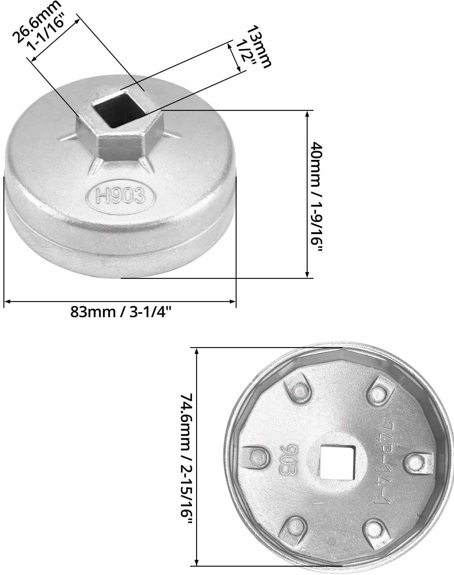 QWORK® Klucz do filtra oleju Ø74mm z 14 rowkami Klucz do filtra oleju ze stopu aluminium Narzędzie do filtra oleju Nadaje się do Audi BMW Opel Passat VW Santana