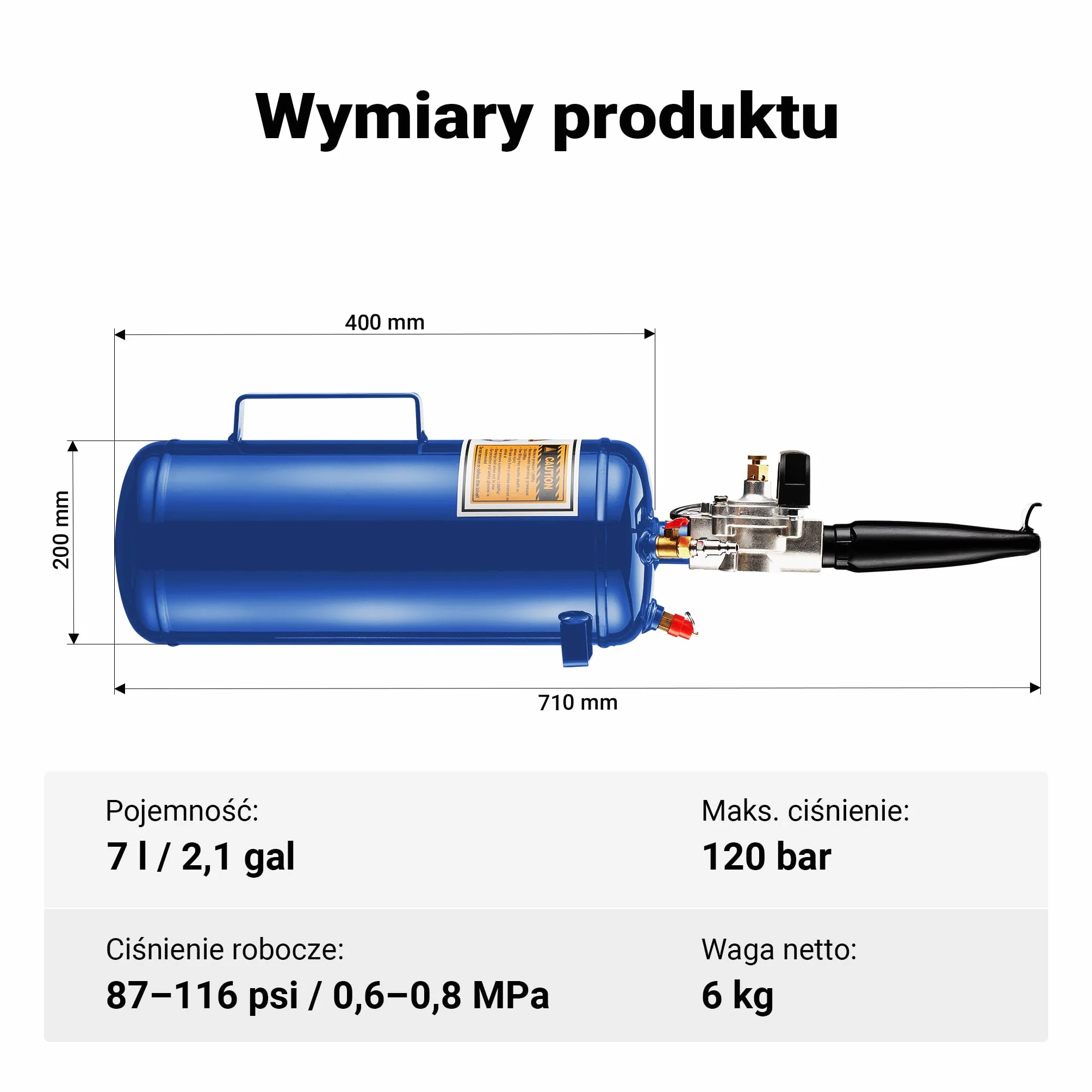 Wiltec Inflator do opon 6-8 bar 7 l pistolet do pompowania przenośny