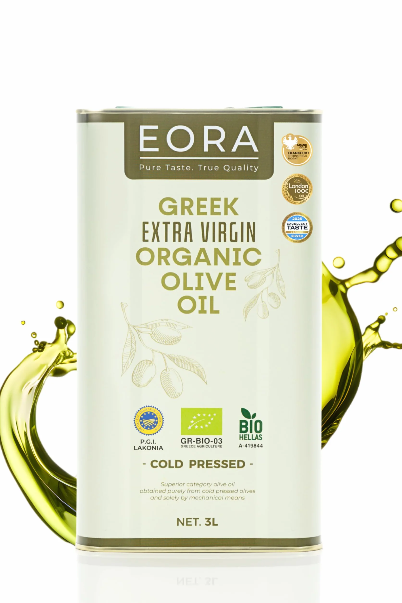 EORA Grecka Oliwa z Oliwek Extra Virgin 3L P.G.I. Lakonia Tłoczona na Zimno