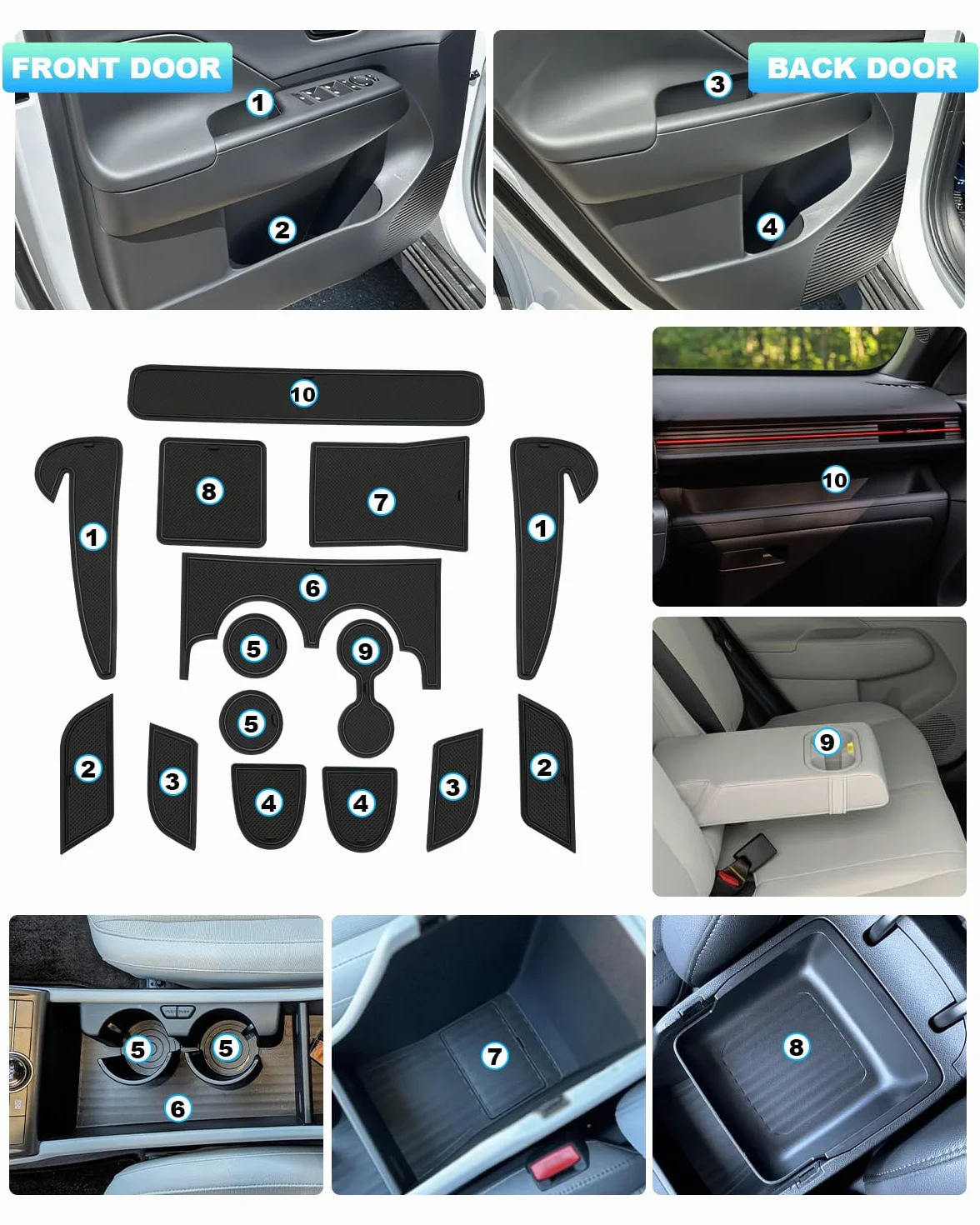 CDEFG Dywaniki gumowe kompatybilne z Hyundai Kona SX2 Hybird 2024 2025, do konsoli środkowej, maty antypoślizgowe, gumowe maty samochodowe Kona 2024, akcesoria (SX2, elektroniczne [benzyna])