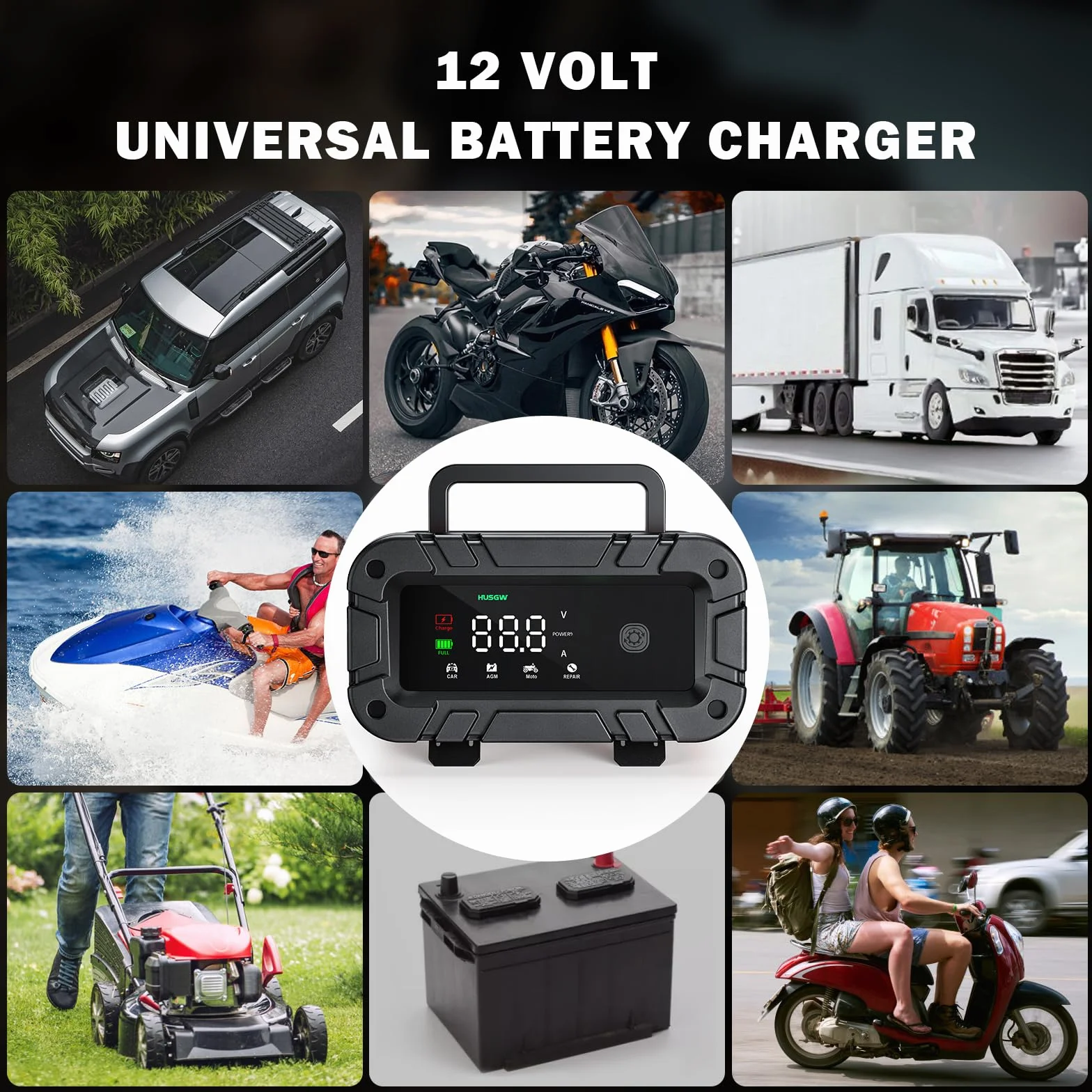 Ładowarka baterii,W pełni automatyczna inteligentna ładowarka samochodowa, Wyświetlacz LCD jest używany w ładowarce akumulatorowej, motocyklach itp (sieci) (6A)