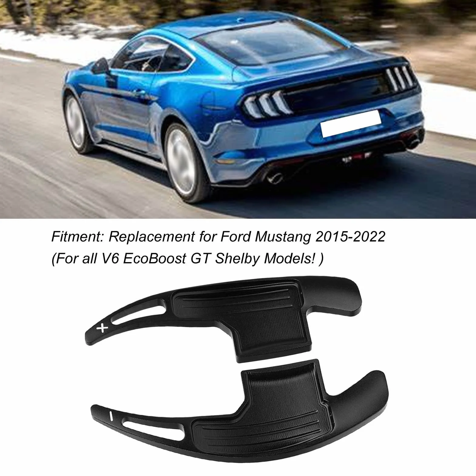Łopatki Zmiany Biegów w Kierownicy, 1 Para Przedłużenia Dźwigni Zmiany Biegów ze Stopu Aluminium dla Mustang V6 EcoBoost GT Shelby 2015-2022(Czarny)