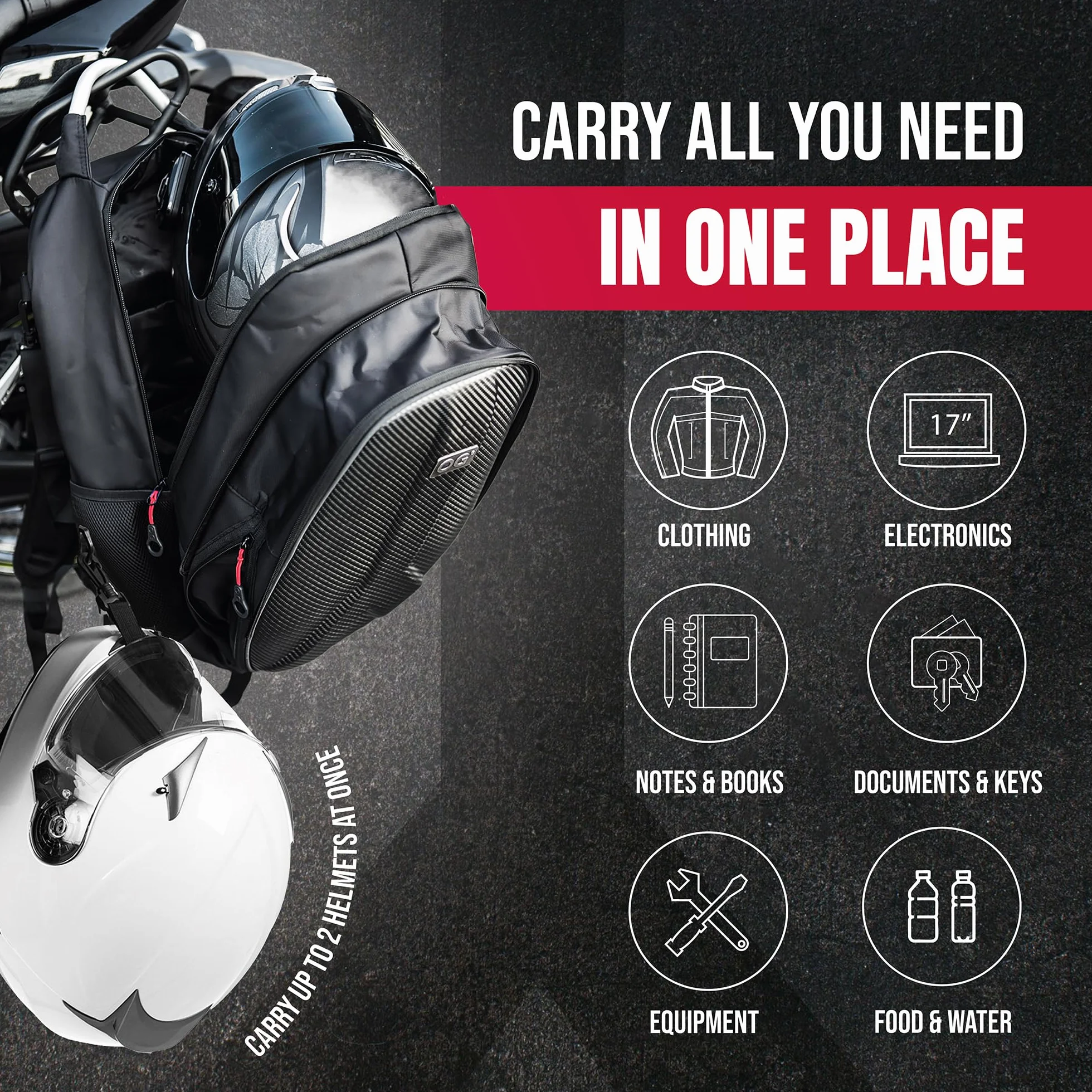OG Original GetAway plecak motocyklowy wodoodporny twarda powłoka 35-45 L antykradzieżowy odblaskowy USB