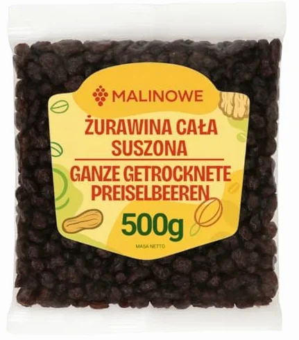 Malinowe ŻURAWINA CAŁOJAGODOWA 500g Suszona Premium Cała