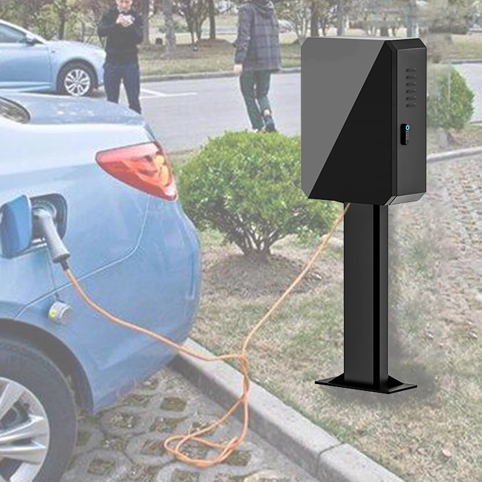 Uchwyt ładowarki EV – montowany na podłodze stojak na stację ładującą do ładowarek do pojazdów elektrycznych, trwały czarno-biały cokół, stylowy design, idealny do użytku domowego i biurowego