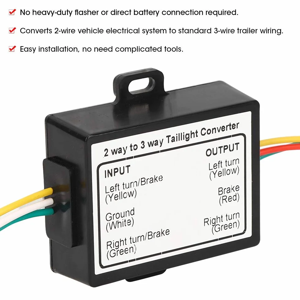 Qiilu 2 do 3-przewodowy konwerter światła tylnego przyczepy, 2 do 3 drutów konwerter przyczepy konwerter wiązki przewodów Układ elektryczny Adapter wiązki przewodów Typ amerykański