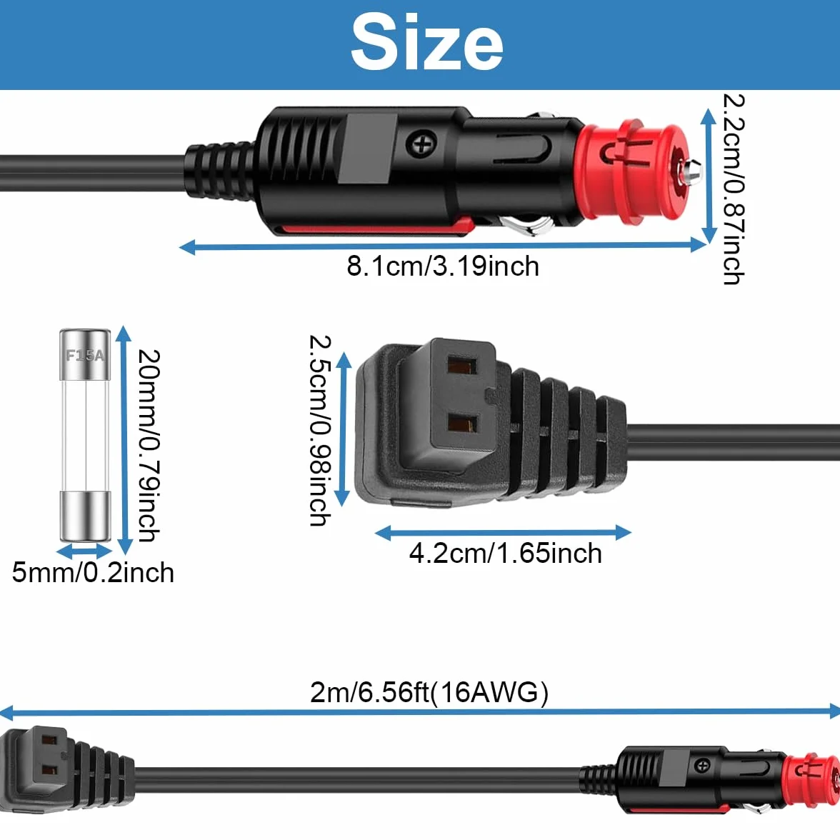 Xiatiaosann kabel chłodnicy samochodowej 12/24 V do samochodu lodówko-zamrażarka DC adapter kablowy, z bezpiecznikiem 10 A, 15 A, do podróży, na kemping, piknik, do kampera i lodówki samochodowej