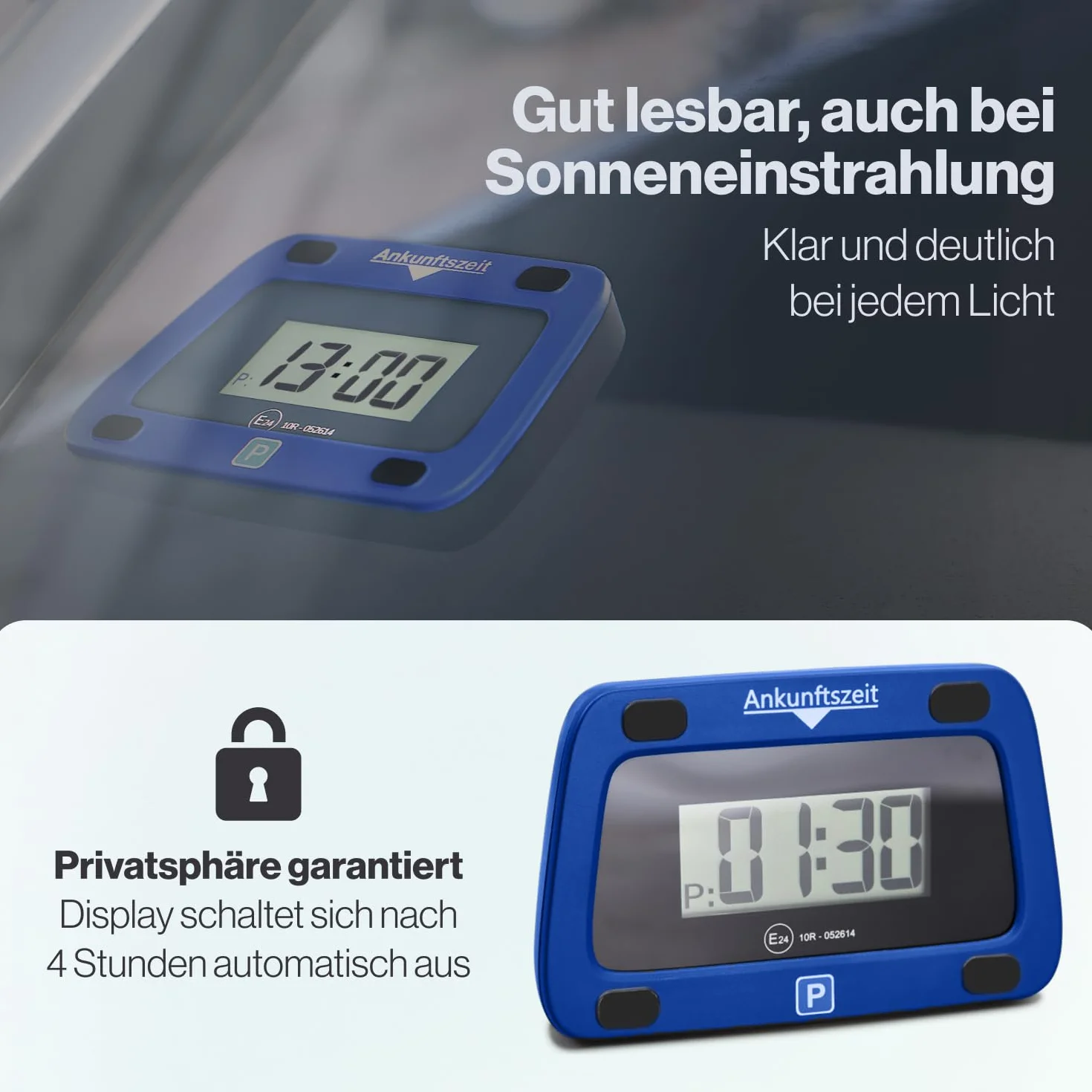 Parkwächter v0 Elektroniczna tarcza parkingowa z dopuszczeniem do ruchu drogowego – automatyczny zegar parkingowy zgodnie z niemieckim prawem o ruchu drogowym – kolor niebieski – 111 x 72 x 25 mm