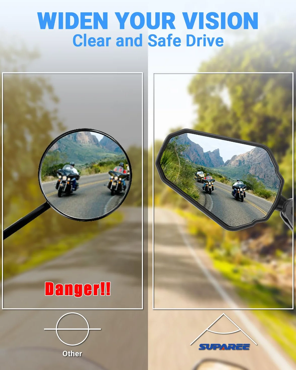SUPAREE Lusterko wsteczne motocyklowe uniwersalne lusterka wsteczne z homologacją motocykl składane lusterko motocyklowe szlakowe 360° z E-mark M10/M8 kompatybilne z Street Bike Cruiser ATV 1 Paire