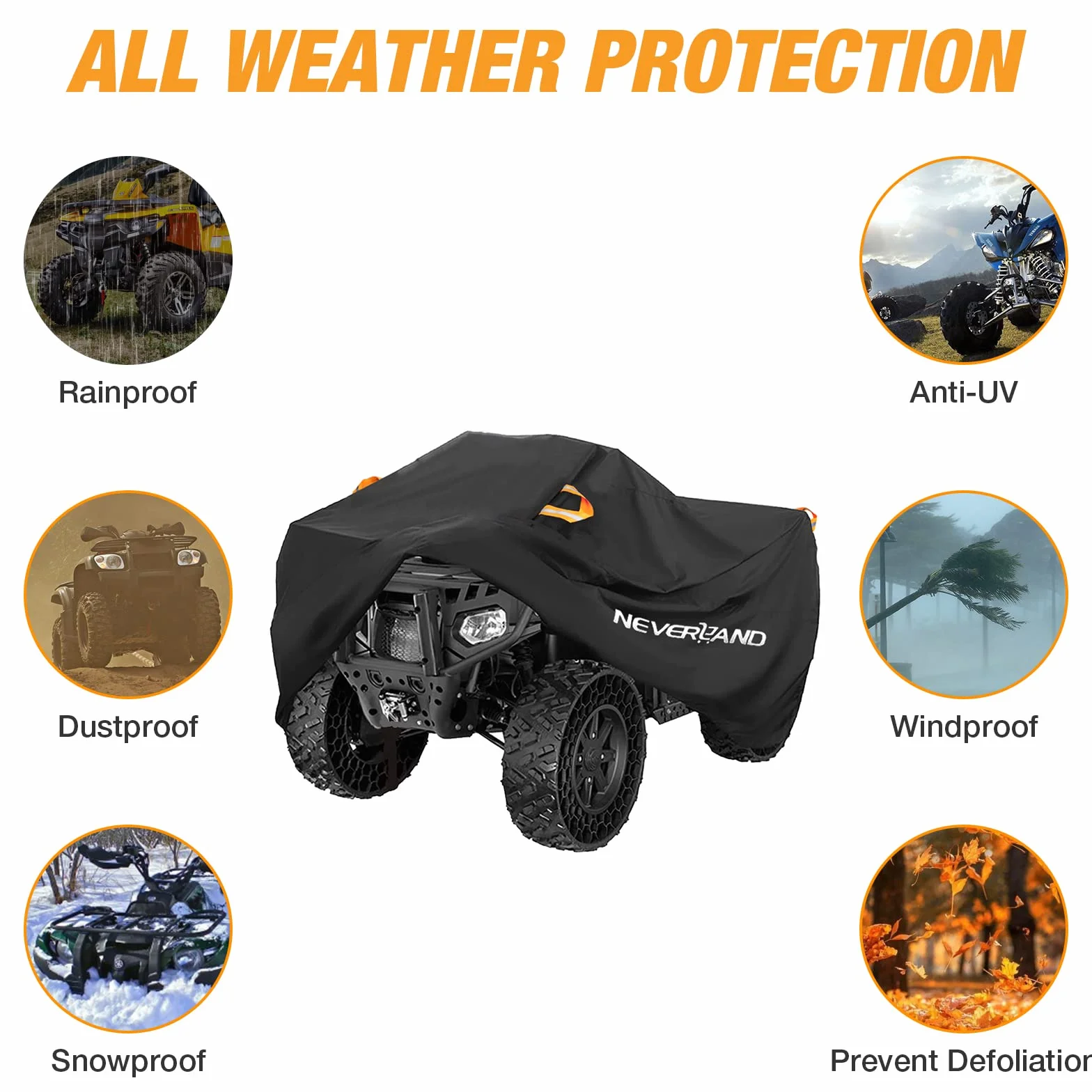 NEVERLAND Pokrowiec na ATV, wodoodporny, wytrzymały pokrowiec na 4 koła, całoroczna odporna na warunki atmosferyczne, na zewnątrz, ochrona przed promieniowaniem UV do Polaris Kawasaki, Yamaha, Suzuki, Honda (duży)