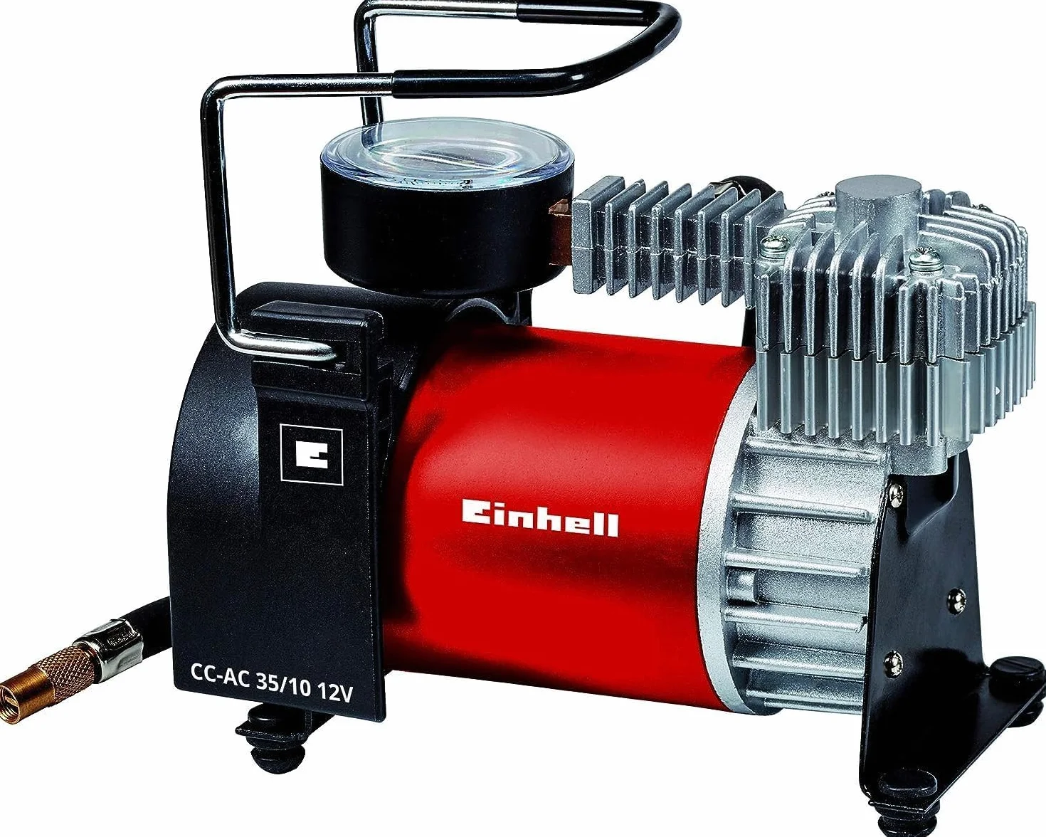 Einhell Sprężarka samochodowa CC-AC 35/10 12 V (maks. 8 bar, moc wyjściowa 35 l/min, podłączenie za pomocą zapalniczki samochodowej, manometr, w zestawie 4 dodatkowe adaptery), przenośna