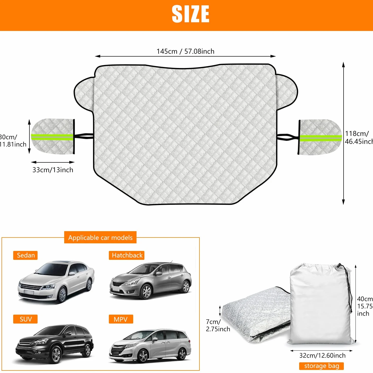 Osłona szyby przedniej magnetyczna 145 x 118 cm składana ochrona przed mrozem i słońcem