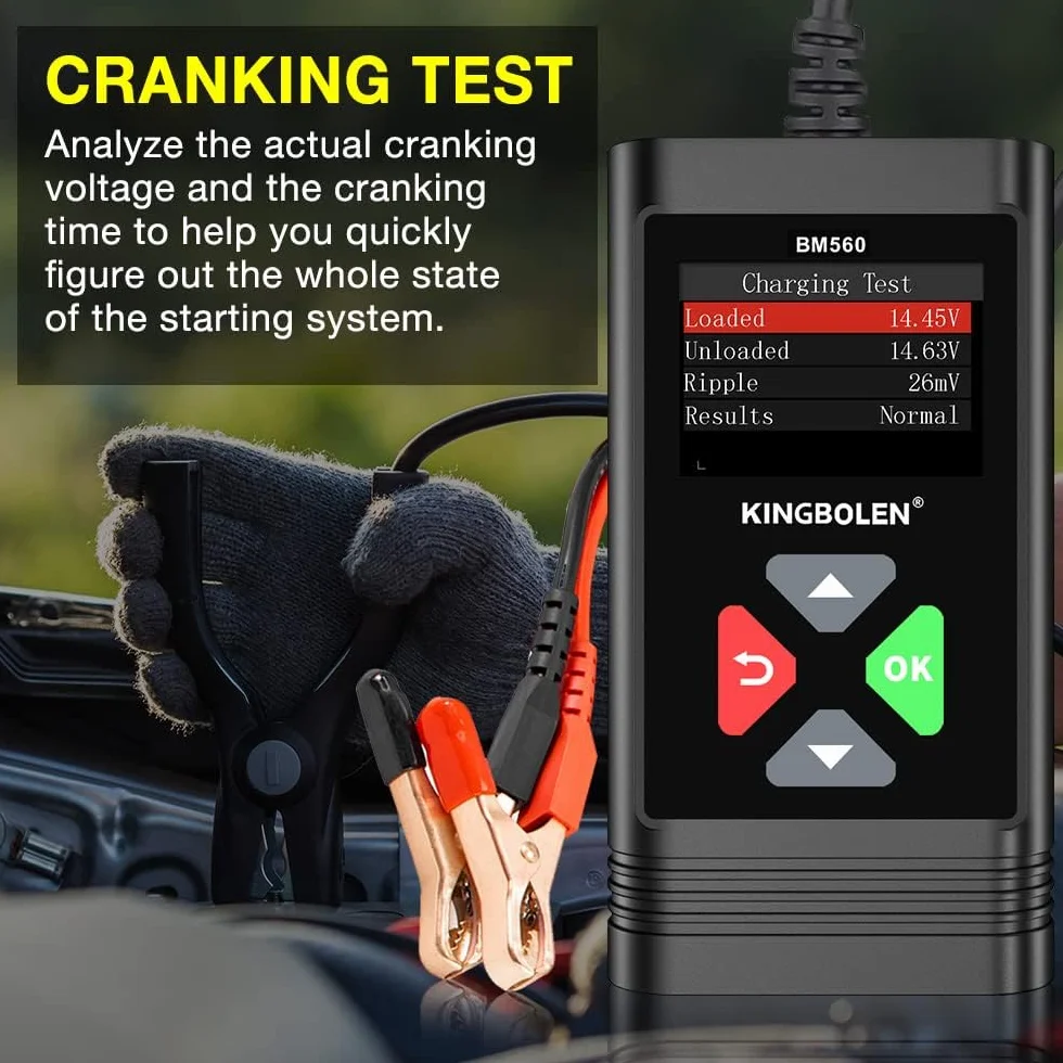 Tester akumulatora samochodowego 6 V 12 V, KINGBOLEN BM560 100-2000 CCA, automatyczny tester akumulatora, analizator akumulatorów samochodowych do samochodów ciężarowych, SUV-ów, ATV, łodzi, motocykli