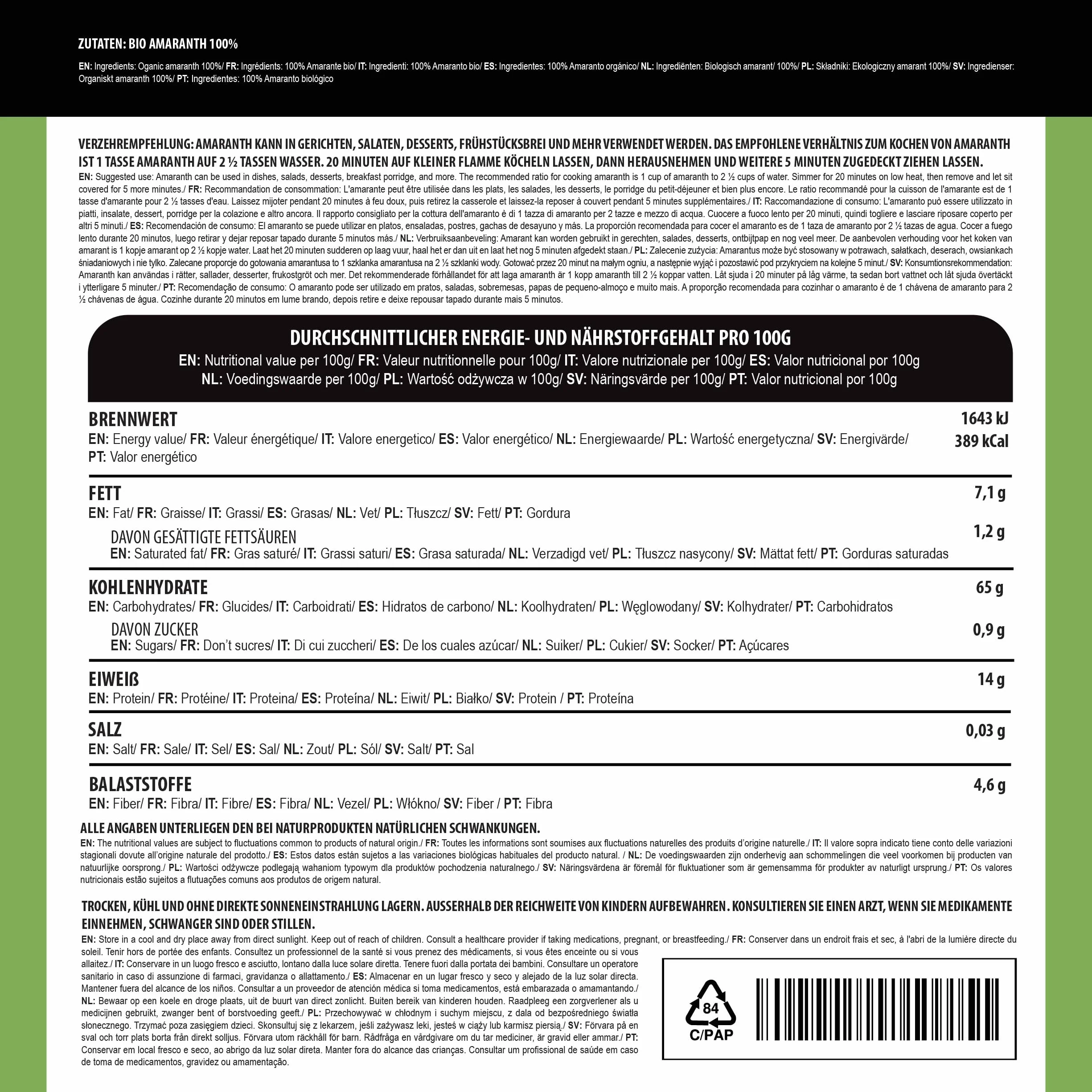 Alpi Nature Amaranant ekologiczny (1 kg) amarant z kontrolowanej uprawy organicznej bezgluten bez laktozy testy laboratoryjne wegańskie bez dodatków polewę do musli i pucharki śniadaniowej