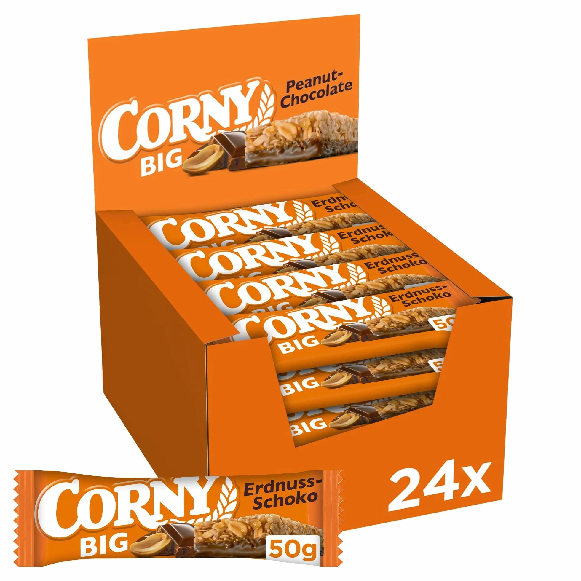 Batonik musli | Corny Big | czekolada orzechowa | z orzeszkami ziemnymi i czekoladą | duże opakowanie 24 x 50 g